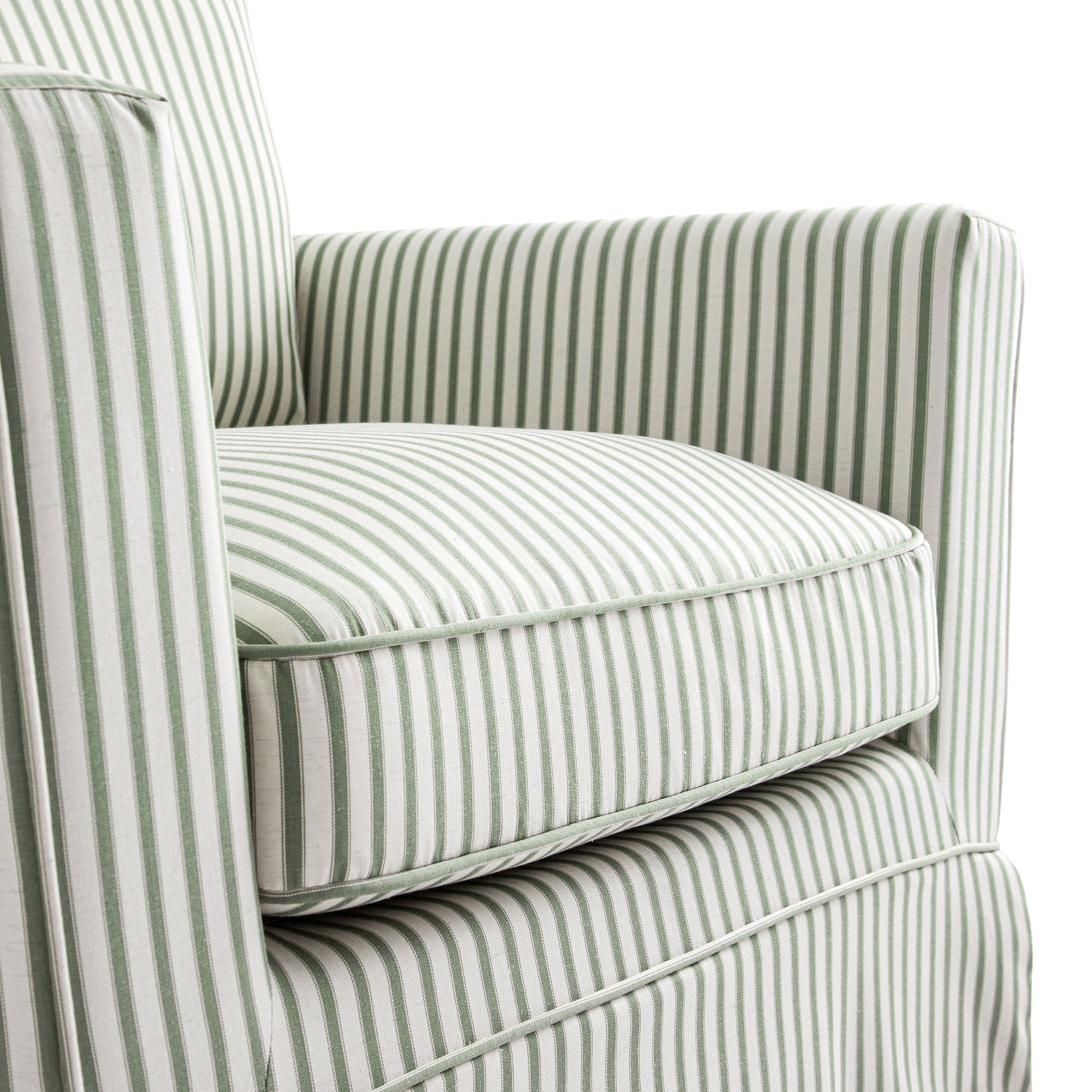 Fitz Skirted Armchair, Sage Striped Linen Blend