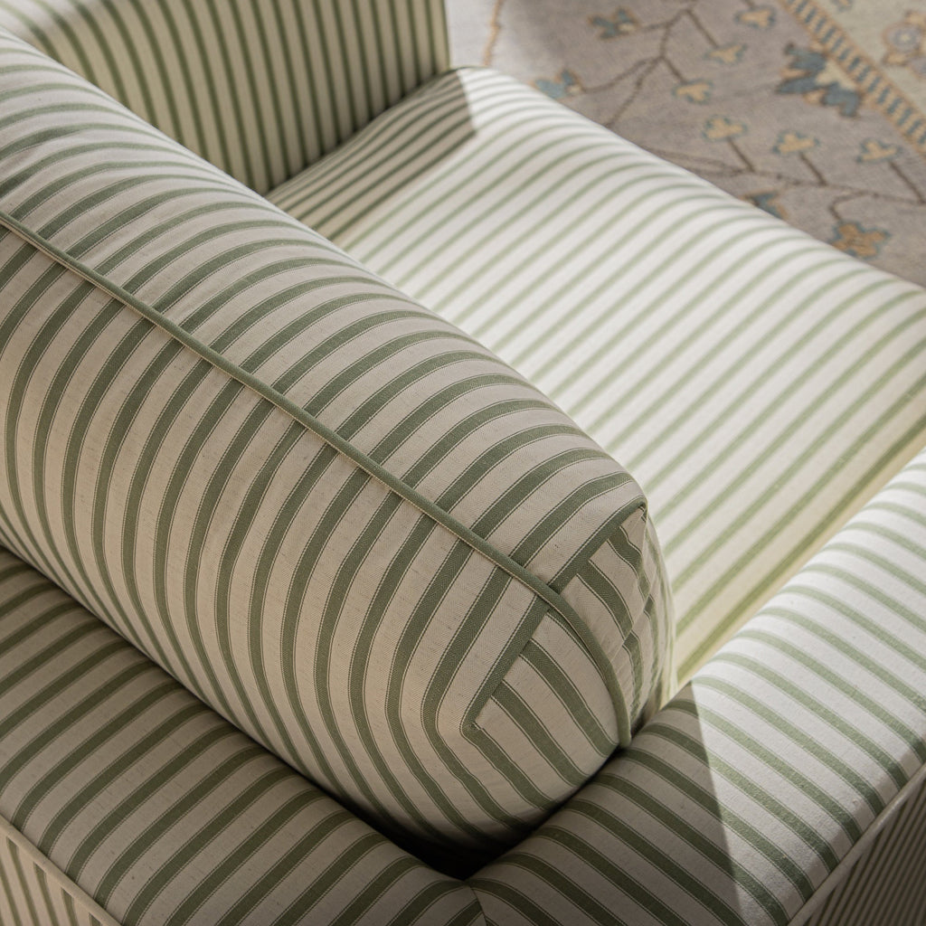 Fitz Skirted Armchair, Sage Striped Linen Blend