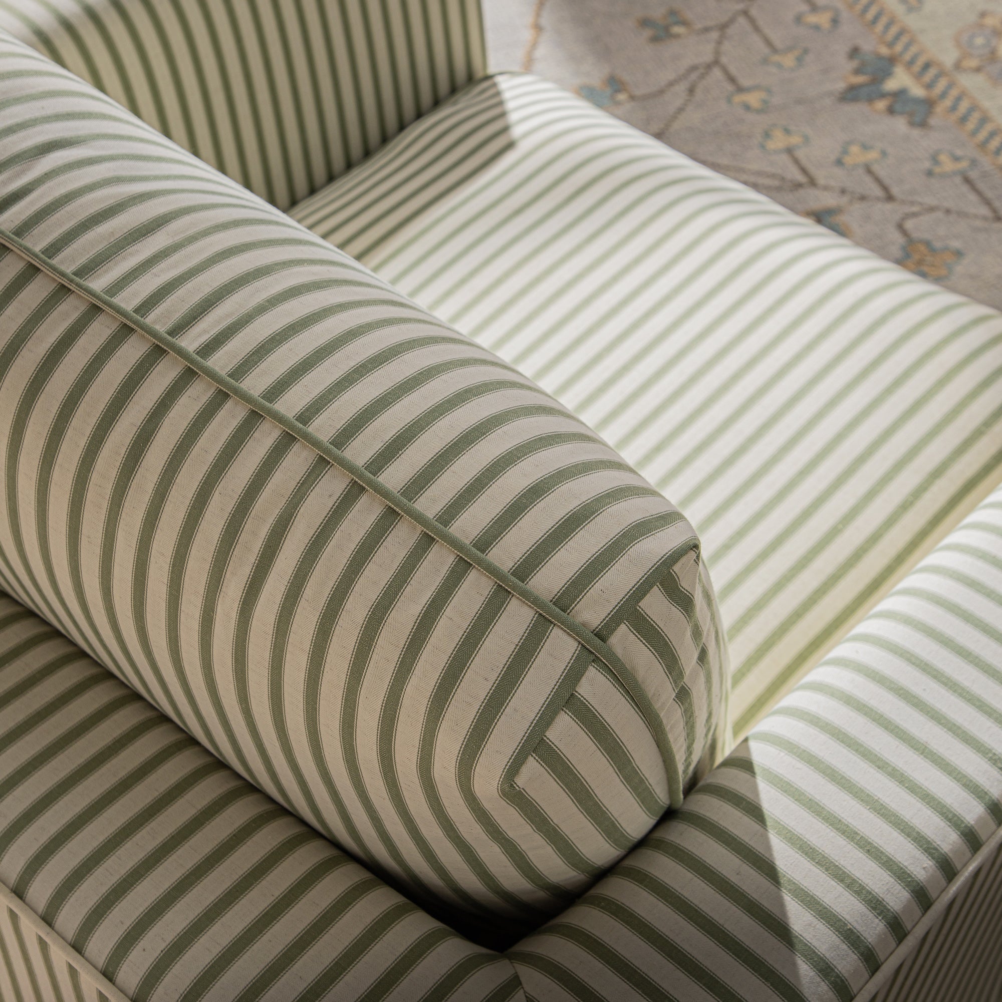 Fitz Skirted Armchair, Sage Striped Linen Blend