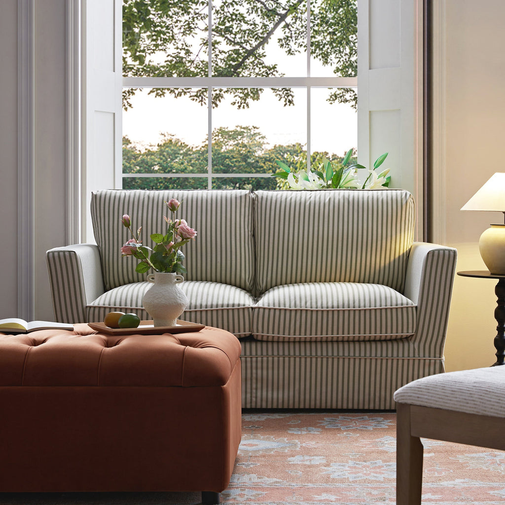 Fitz Skirted 2-Seater Sofa, Sage Striped Linen Blend