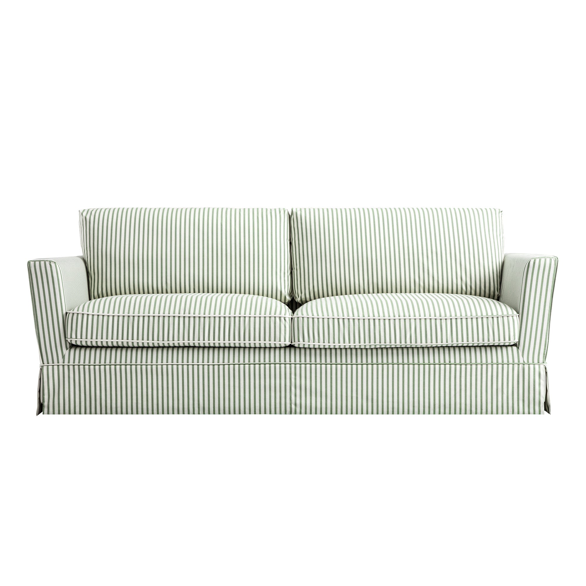 Fitz Skirted Large 3-Seater Sofa, Sage Striped Linen Blend