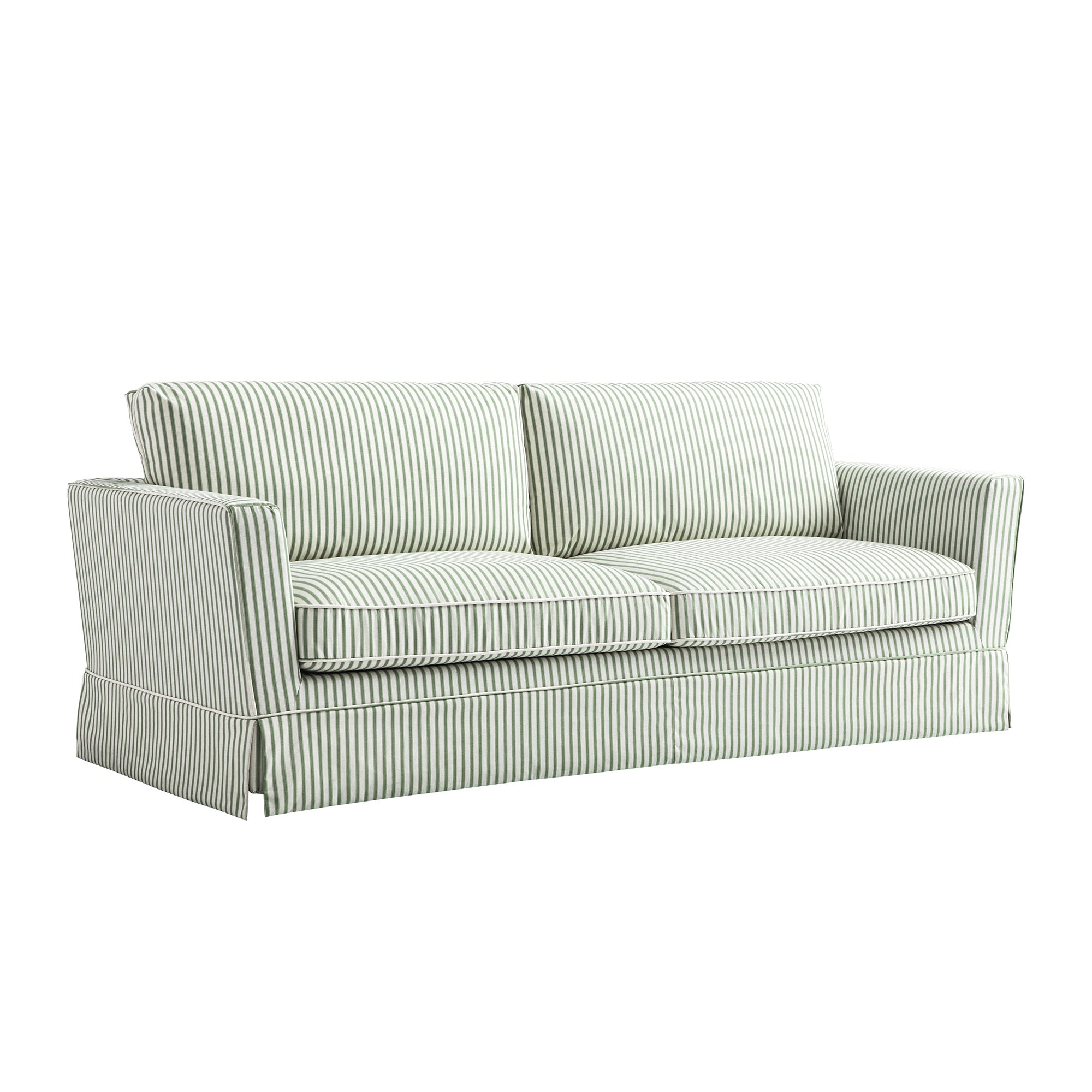 Fitz Skirted Large 3-Seater Sofa, Sage Striped Linen Blend
