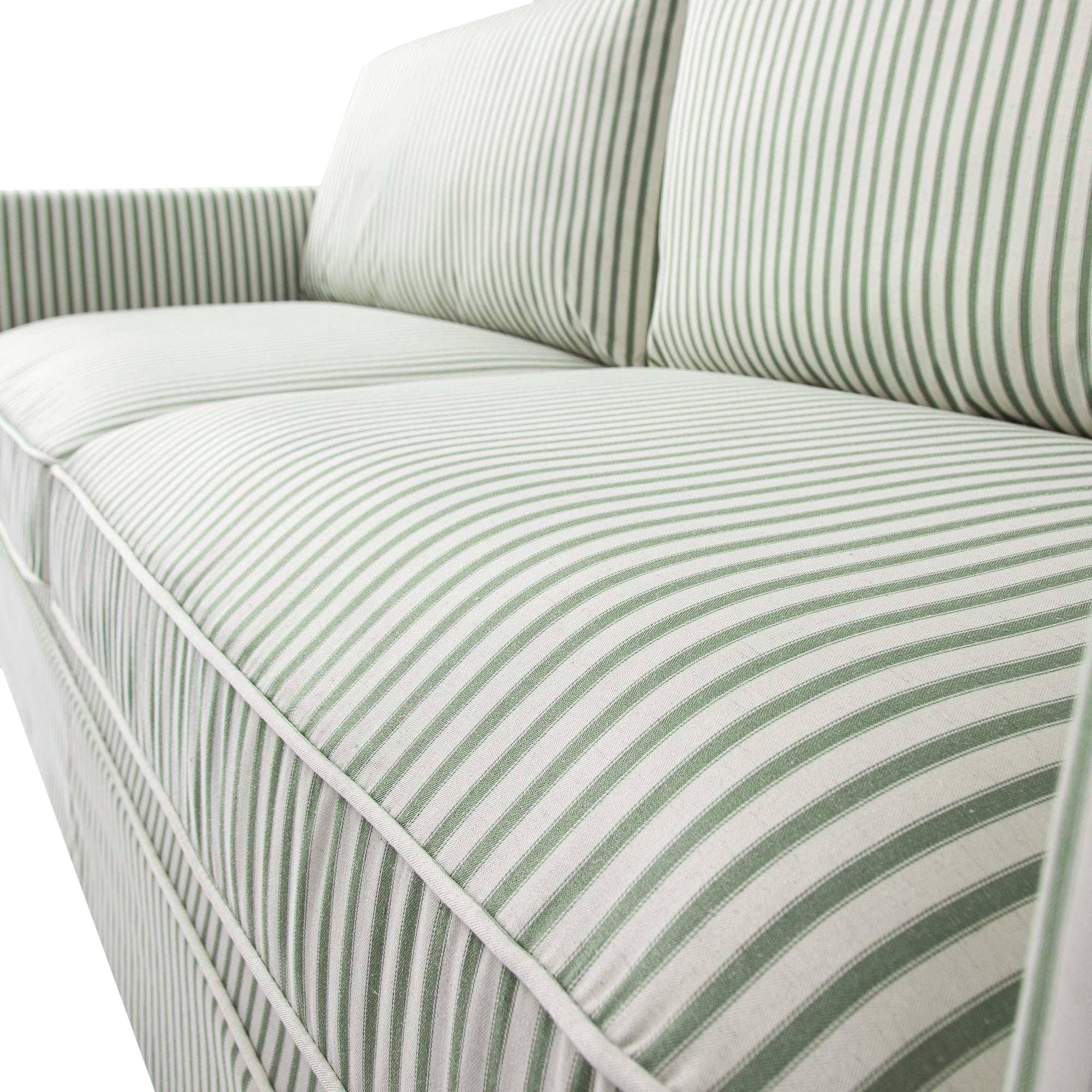 Fitz Skirted Large 3-Seater Sofa, Sage Striped Linen Blend