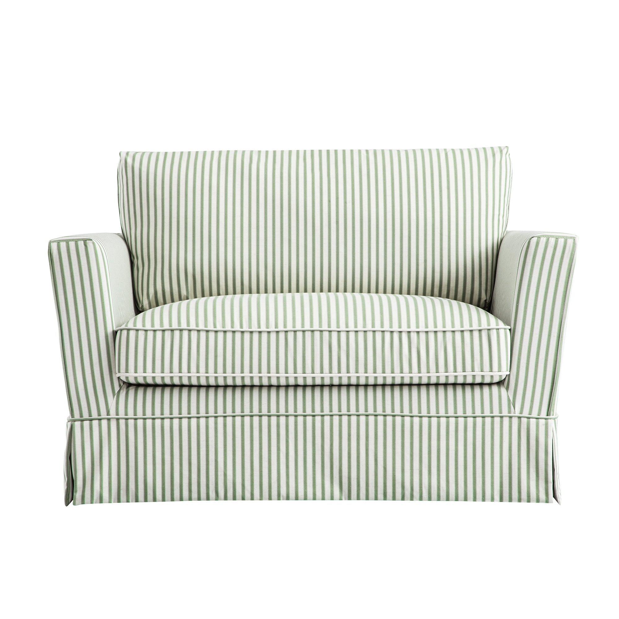 Fitz Skirted Loveseat, Sage Striped Linen Blend