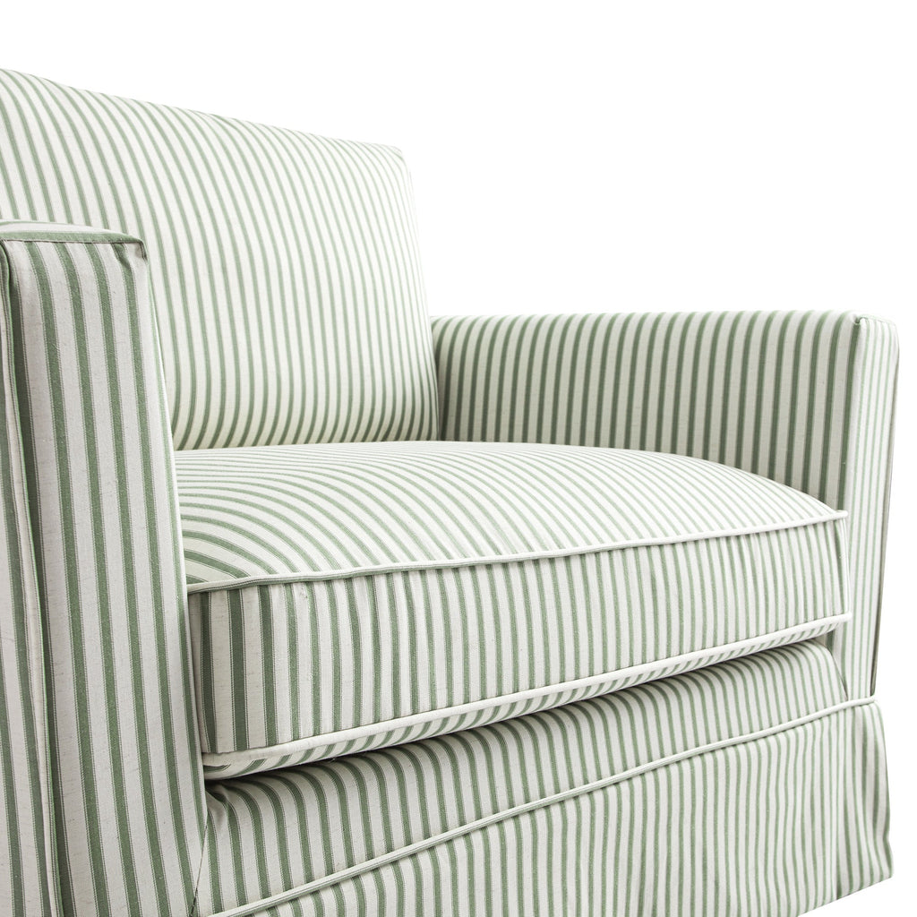 Fitz Skirted Loveseat, Sage Striped Linen Blend