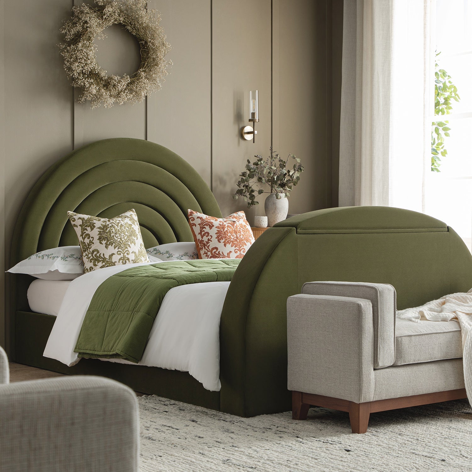 Archer Moss Green Velvet Ottoman TV Bed