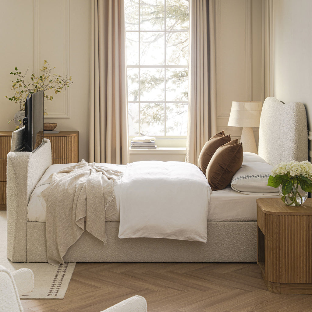 Egerie Curved Headboard Beige Boucle Ottoman TV Bed