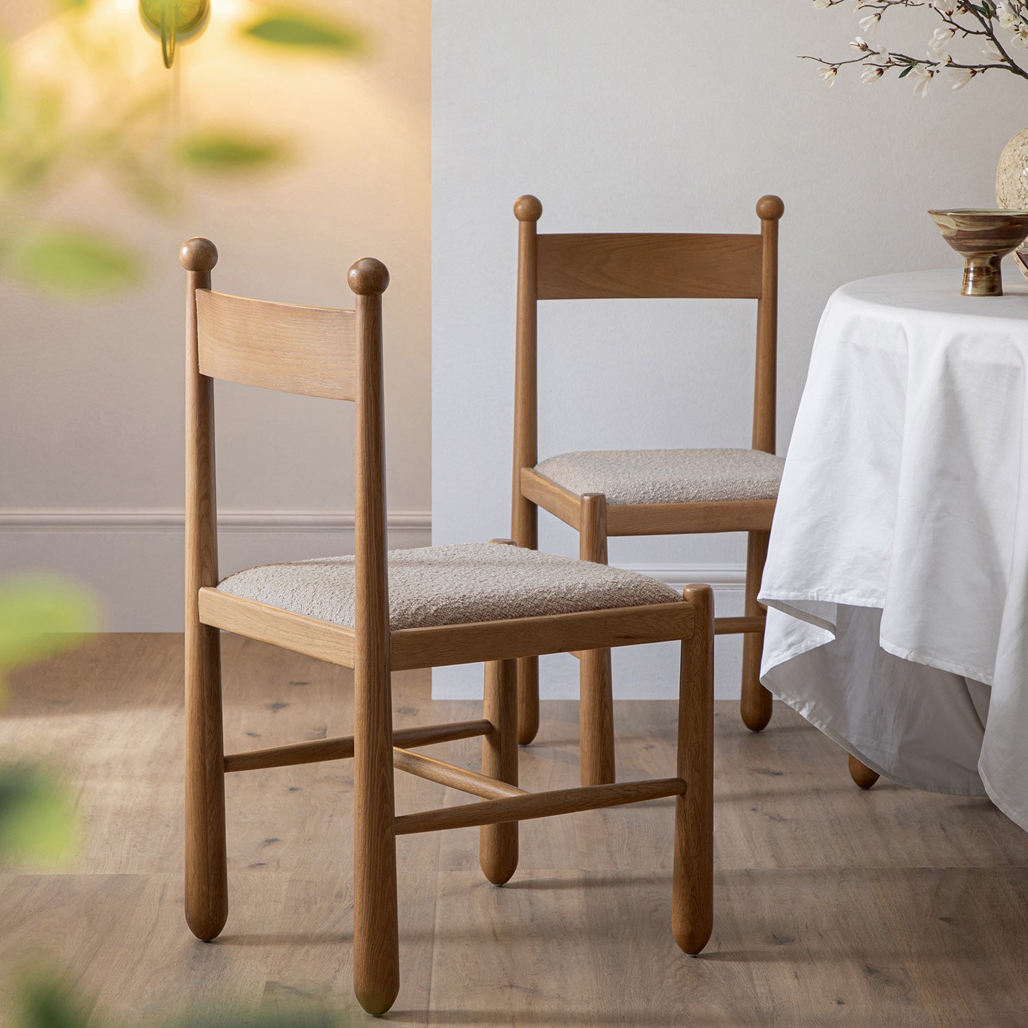 Tama Dining Chair, Light Taupe Boucle | Natural Oak Frame