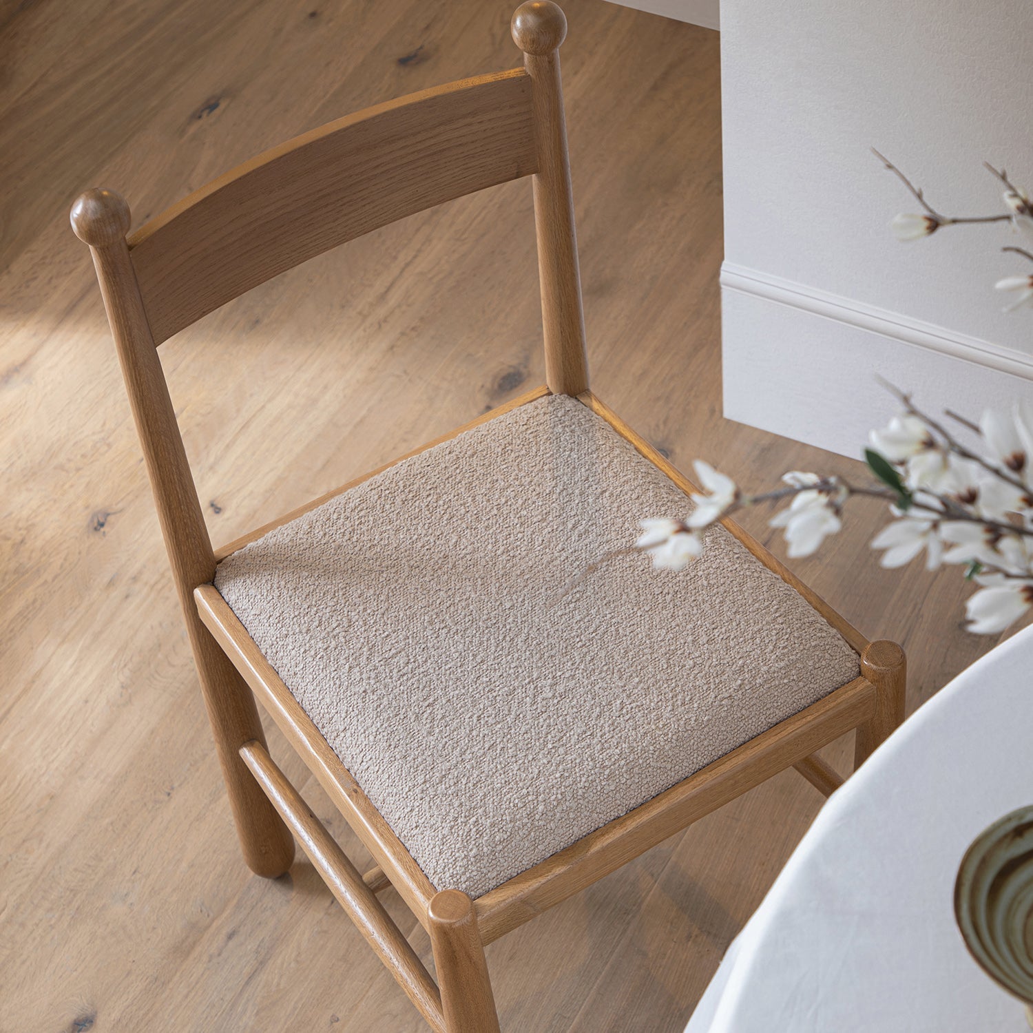 Tama Dining Chair, Light Taupe Boucle | Natural Oak Frame