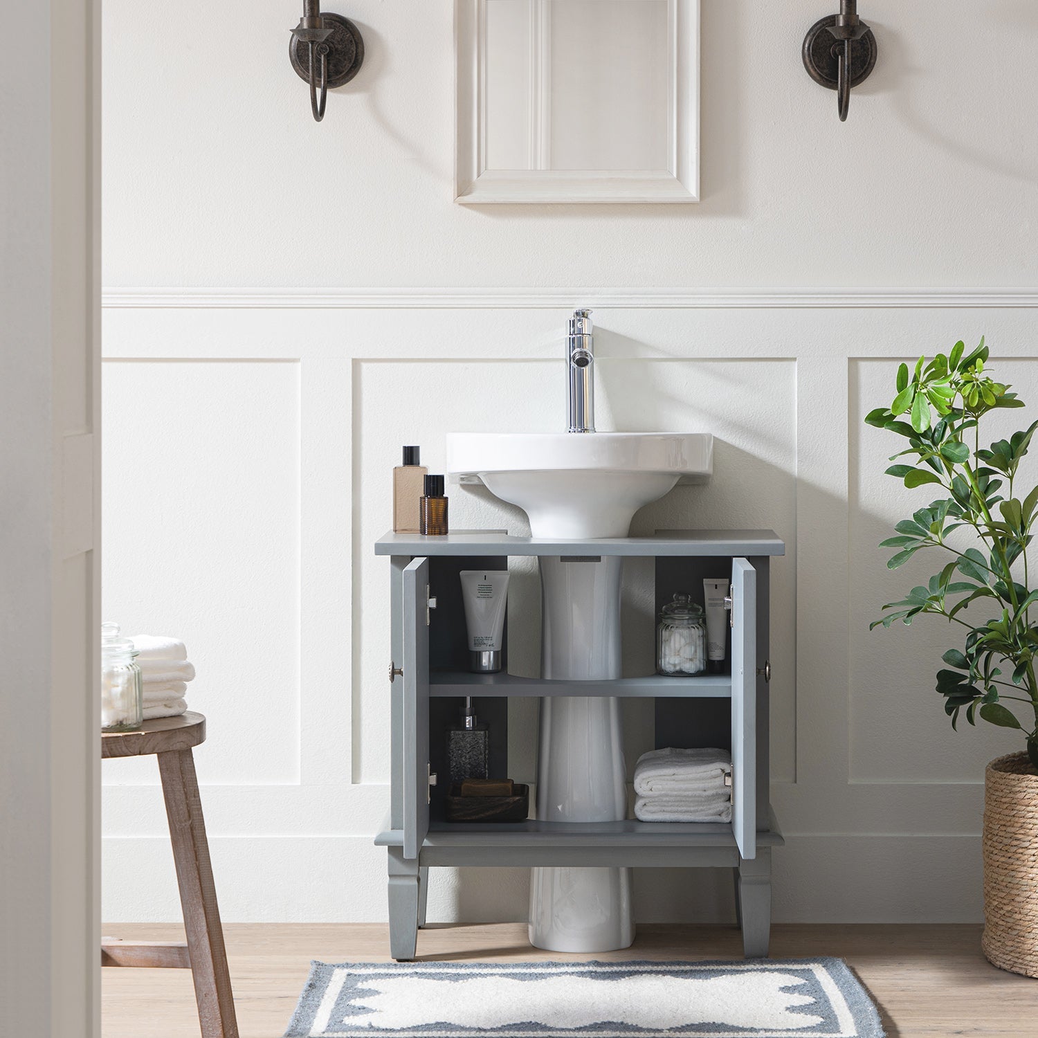Chantilly Mid Grey Carved Bathroom Undersink Unit