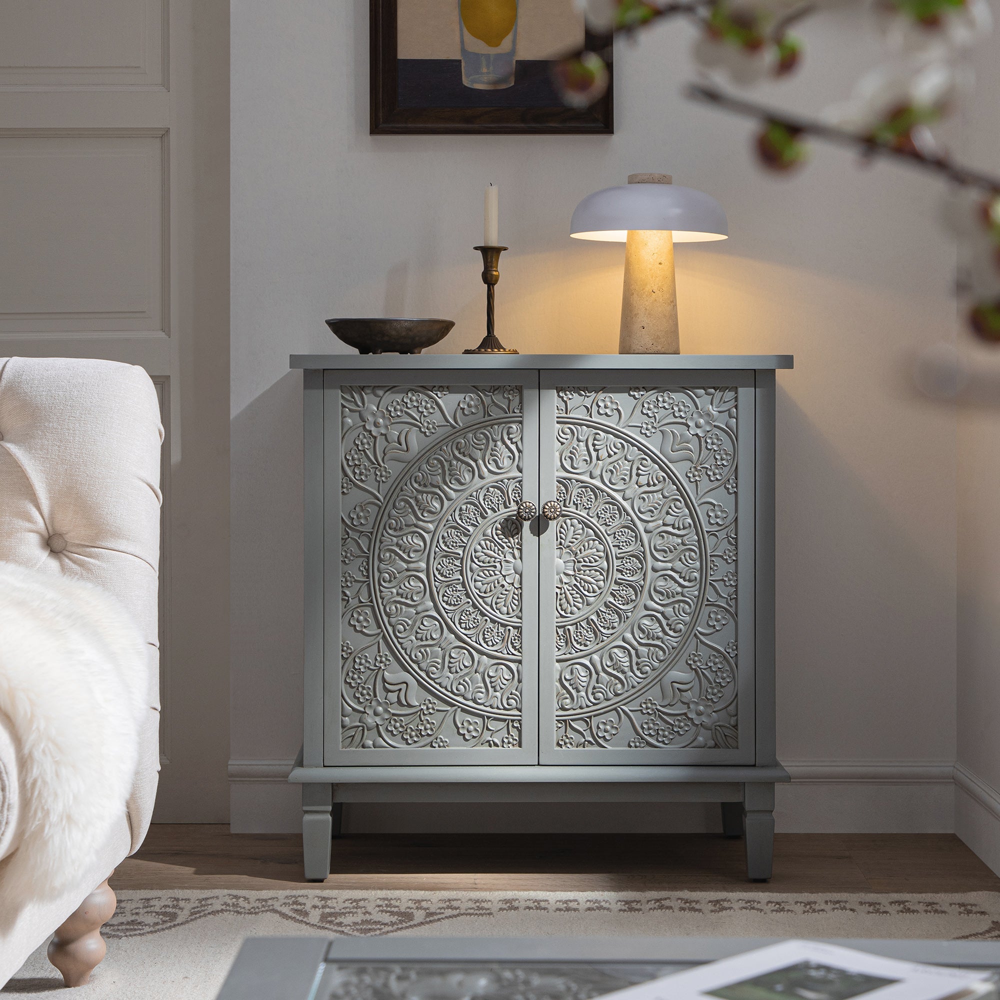 Chantilly Mid Grey Carved Small Sideboard