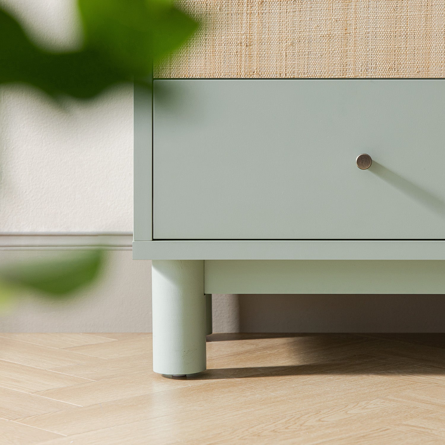 Maude Large Storage Cabinet, Muted Pistachio Ash with Raffia