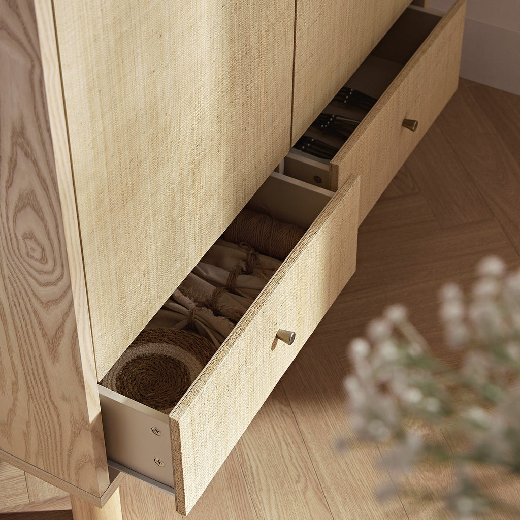 Maude Large Storage Cabinet, Natural Ash with Raffia