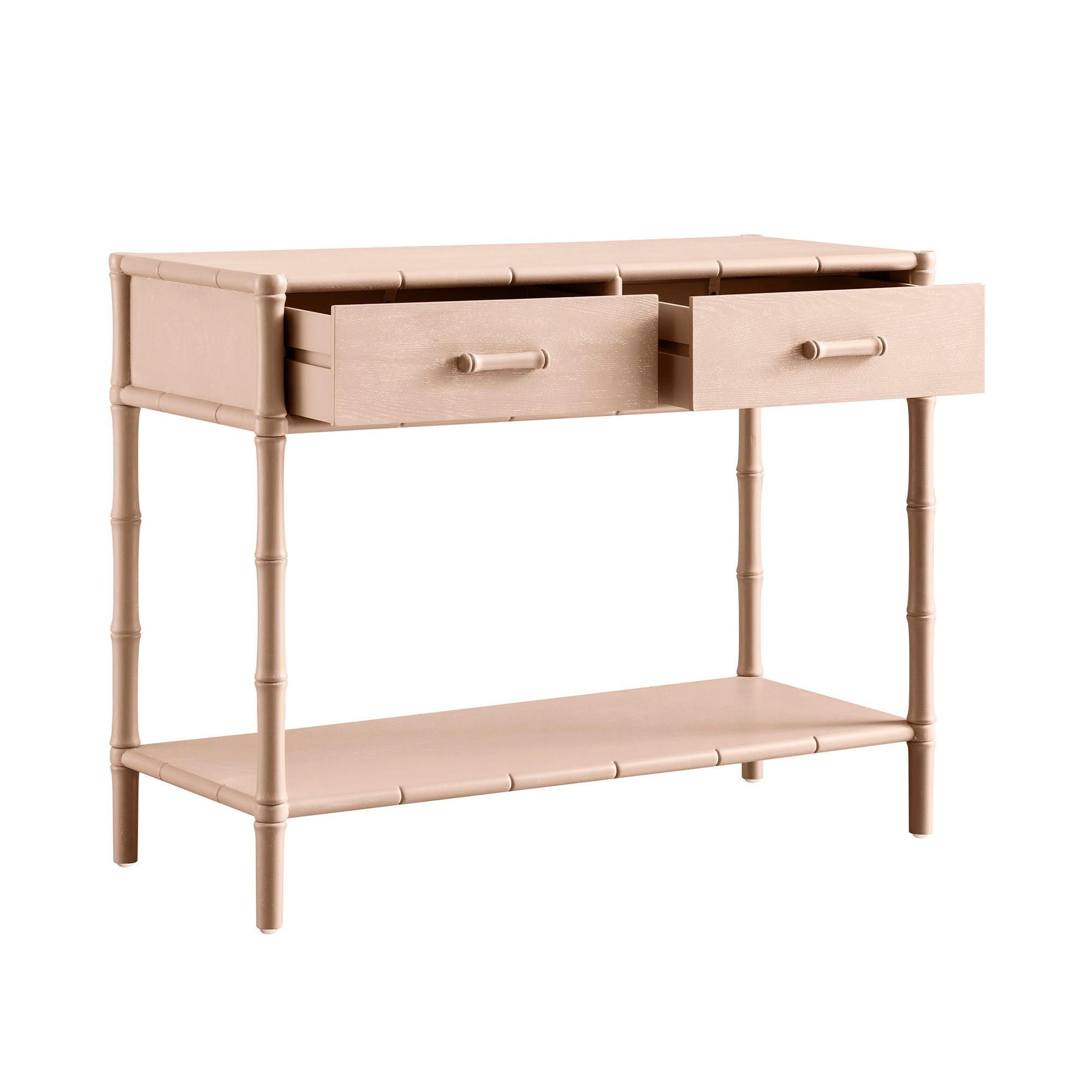 Elstowe Faux Bamboo 2-Drawer Console Table, Nude Pink