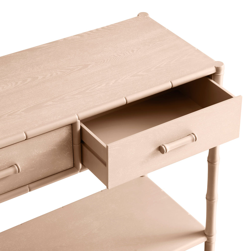 Elstowe Faux Bamboo 2-Drawer Console Table, Nude Pink