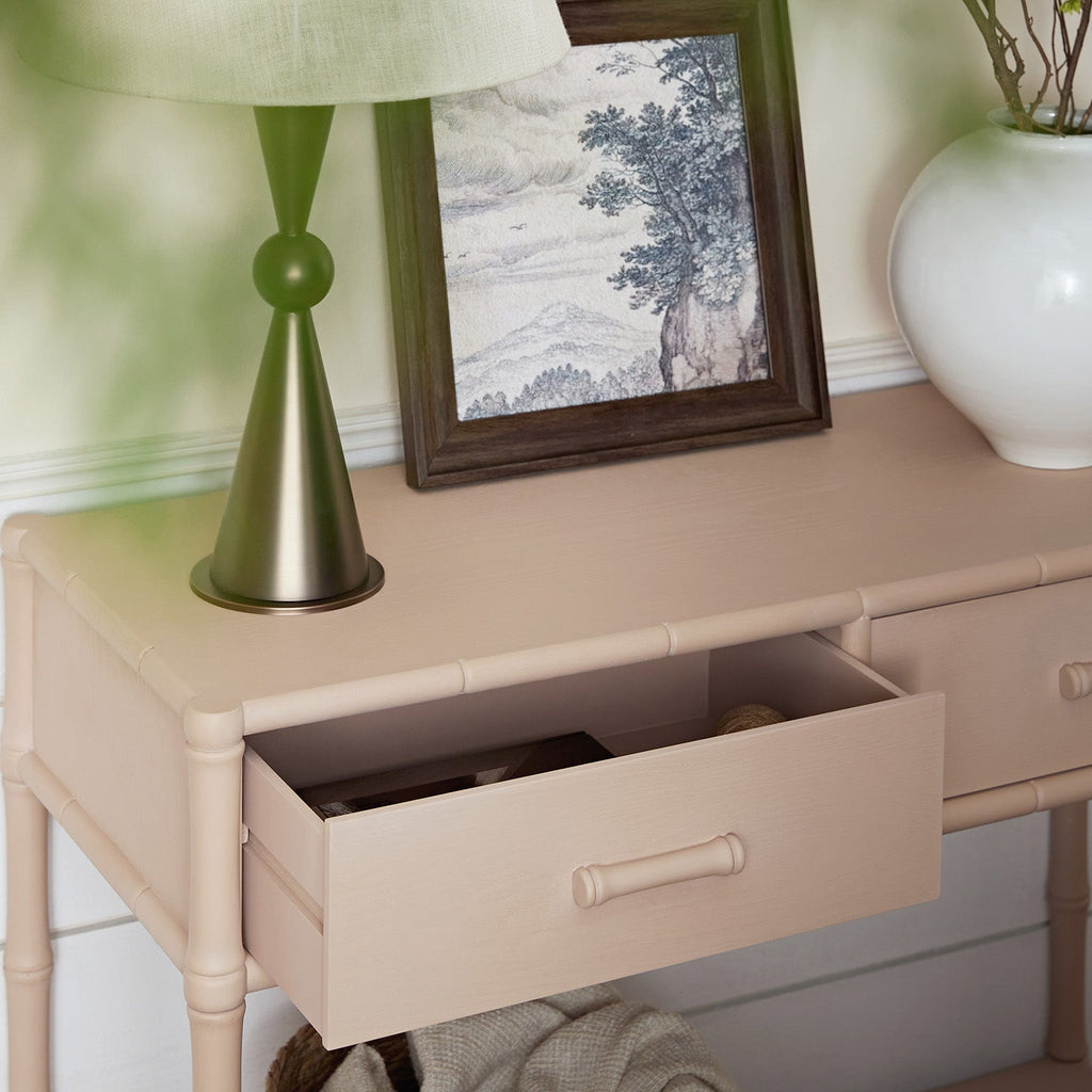 Elstowe Faux Bamboo 2-Drawer Console Table, Nude Pink