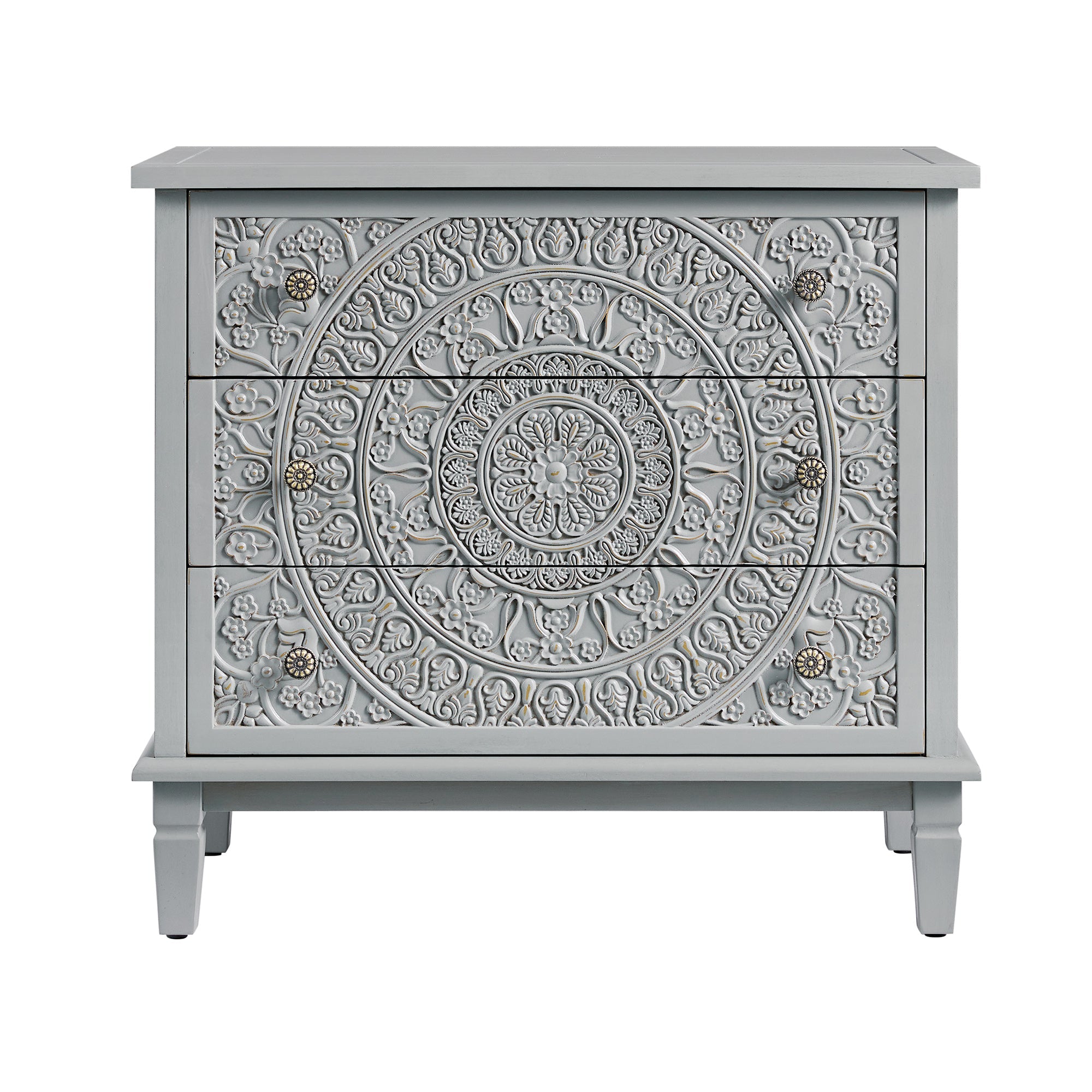 Chantilly Mid Grey Carved 3 Drawer Chest