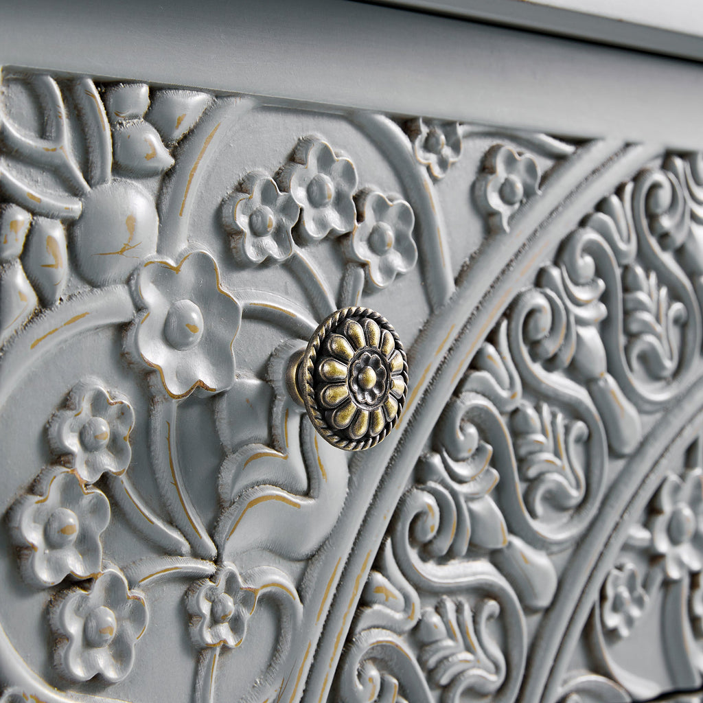Chantilly Mid Grey Carved 3 Drawer Chest