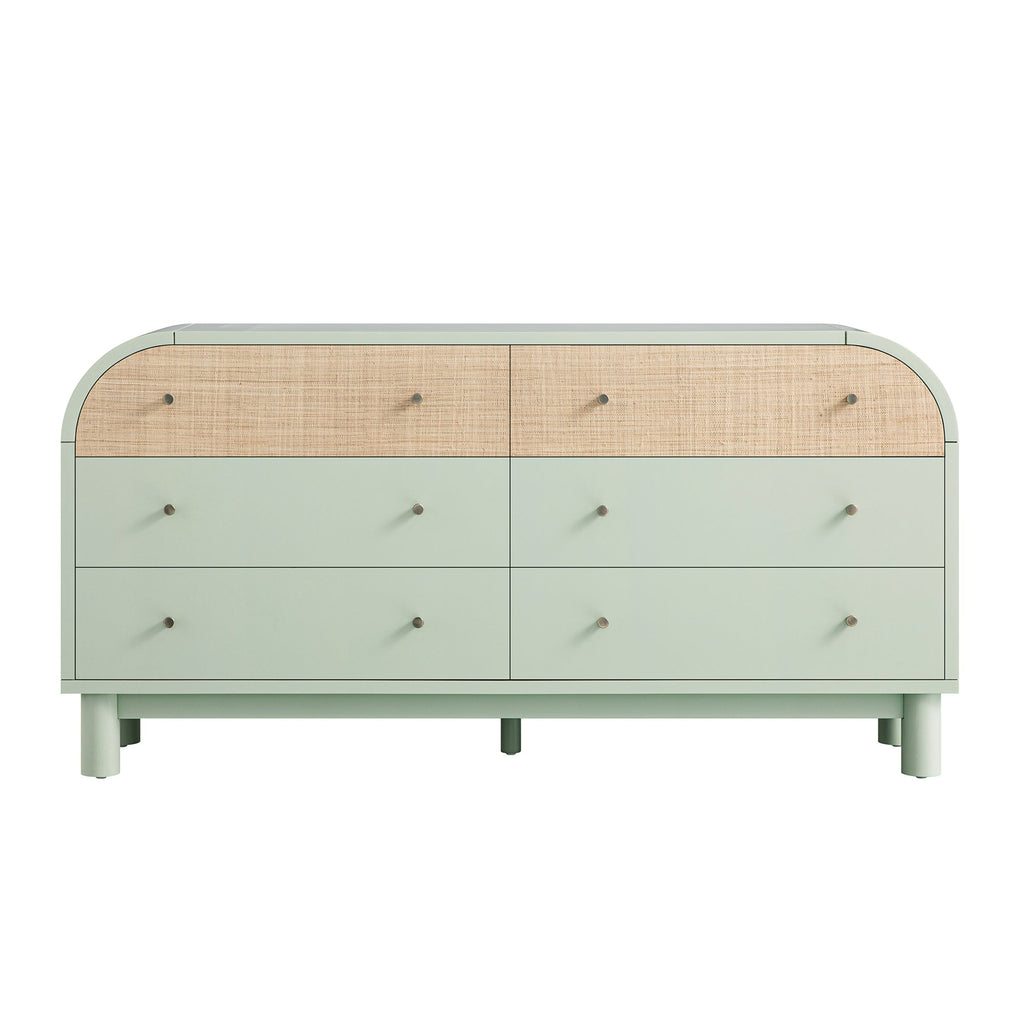 Maude Chest of 6 Drawers, Muted Pistachio Ash with Raffia