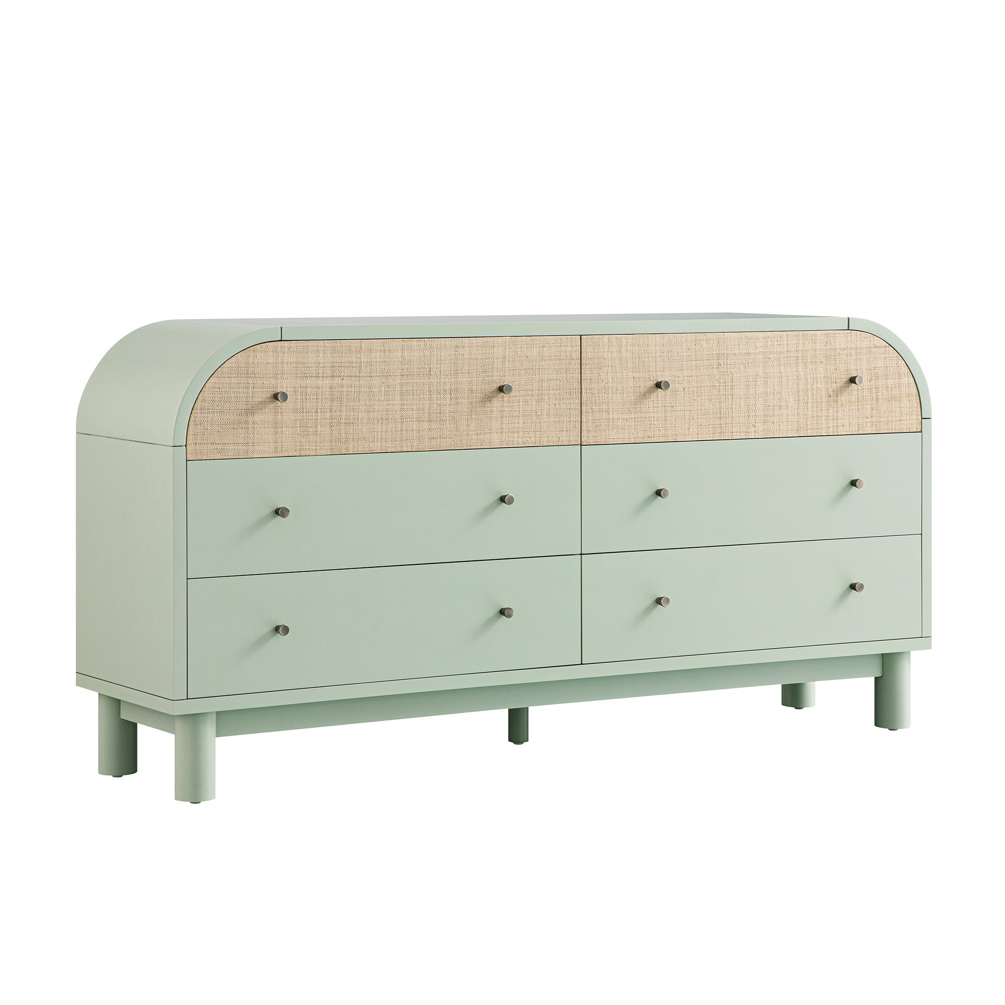 Maude Chest of 6 Drawers, Muted Pistachio Ash with Raffia