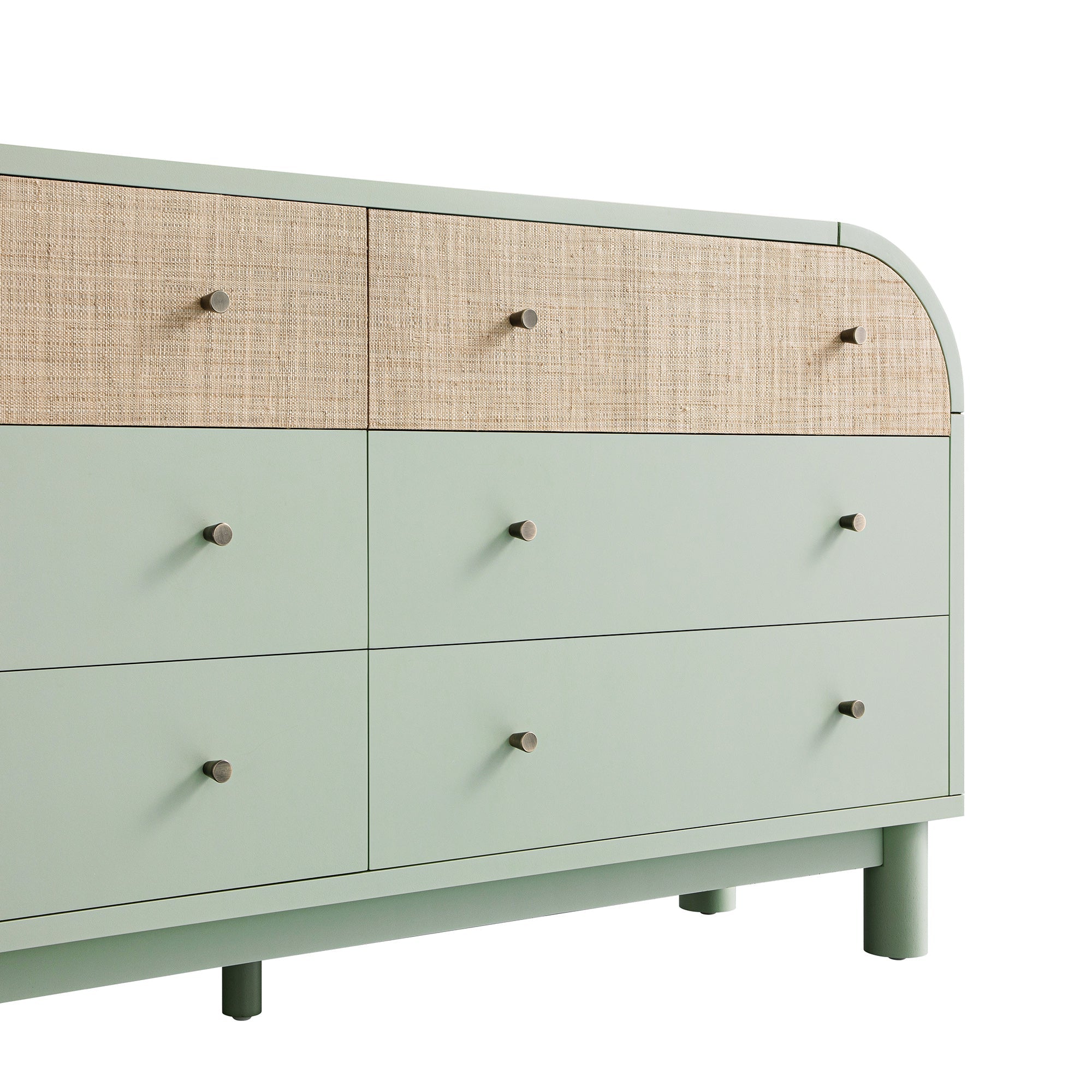 Maude Chest of 6 Drawers, Muted Pistachio Ash with Raffia