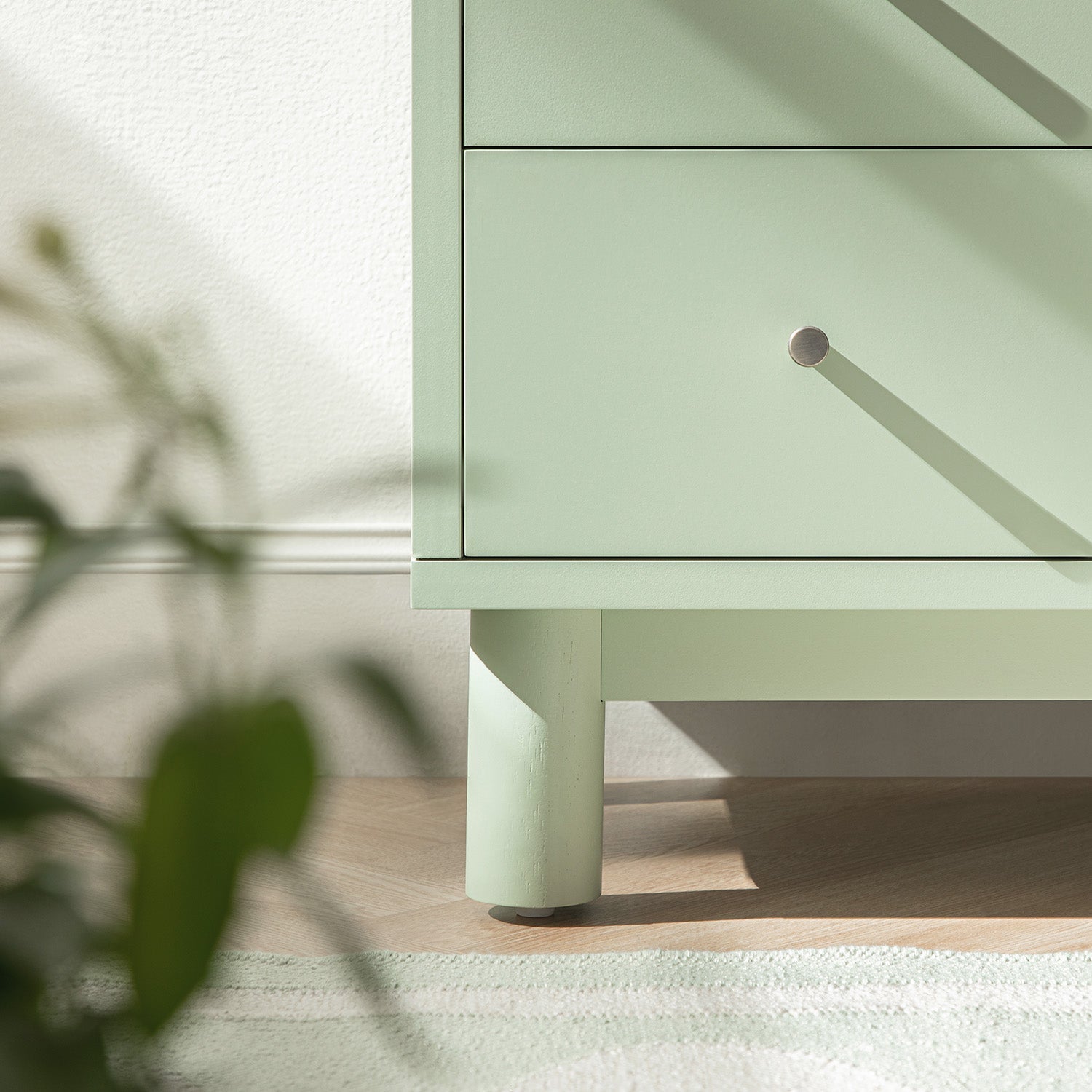 Maude Chest of 6 Drawers, Muted Pistachio Ash with Raffia