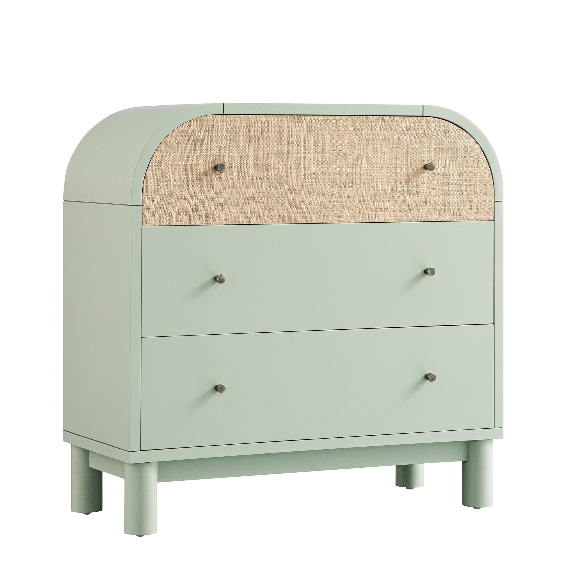 Maude Chest of 3 Drawers, Muted Pistachio Ash with Raffia