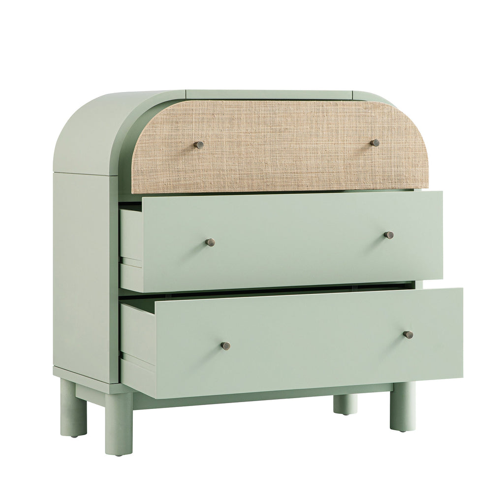 Maude Chest of 3 Drawers, Muted Pistachio Ash with Raffia