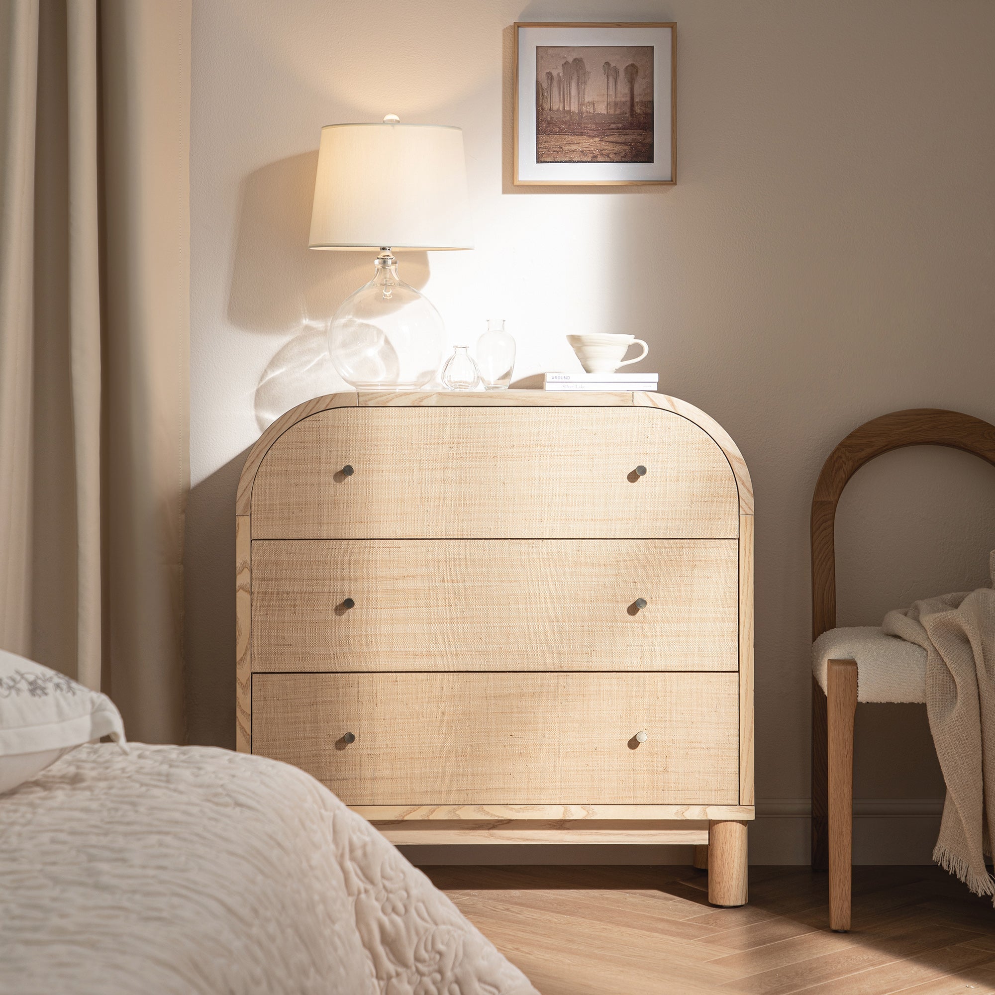 Maude Chest of 3 Drawers, Natural Ash with Raffia