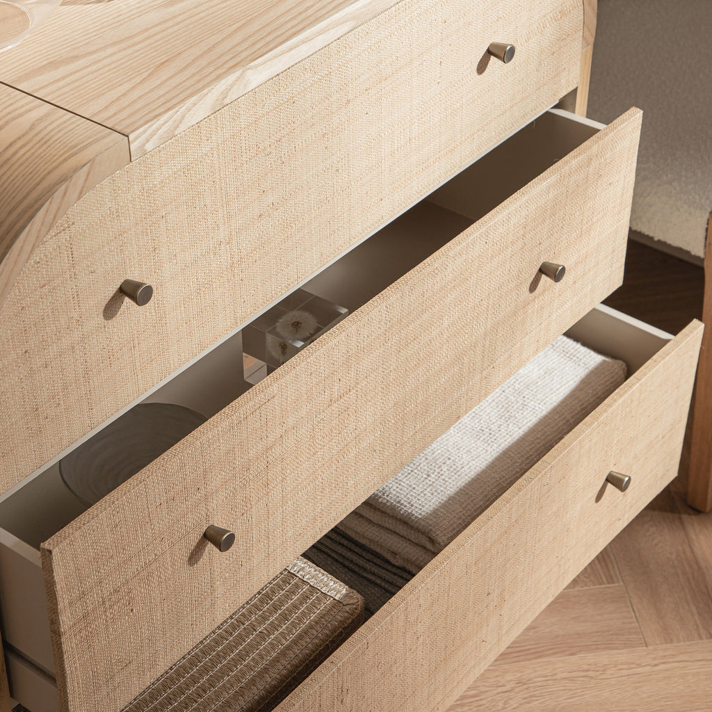 Maude Chest of 3 Drawers, Natural Ash with Raffia