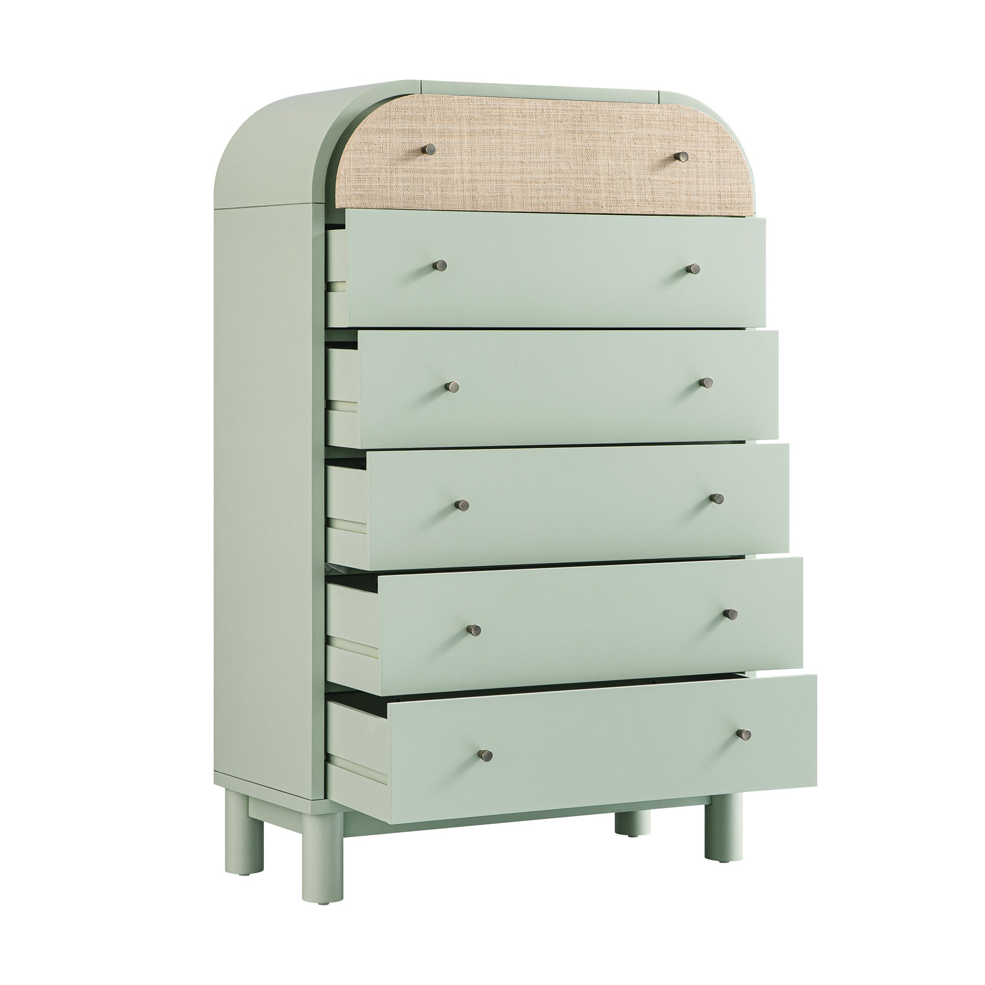 Maude Tall Chest, Muted Pistachio Ash with Raffia