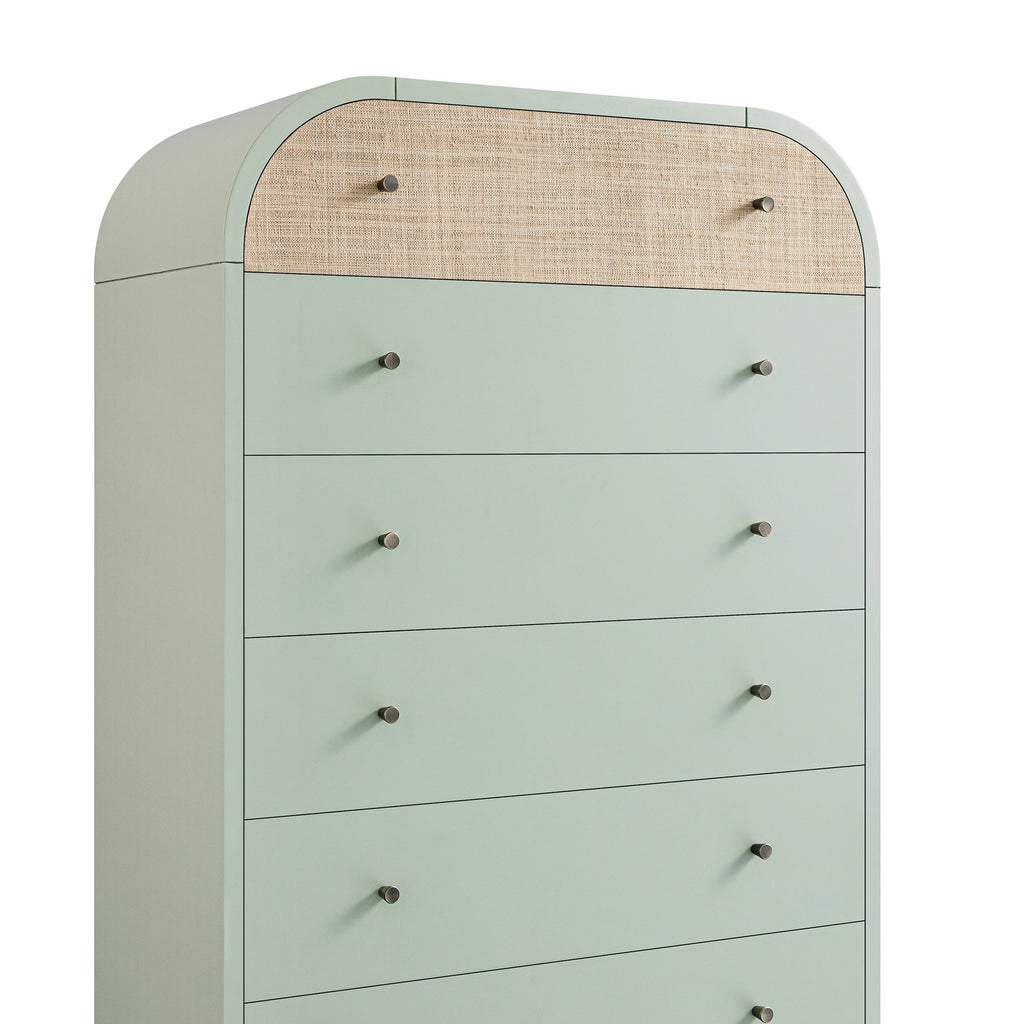 Maude Tall Chest, Muted Pistachio Ash with Raffia