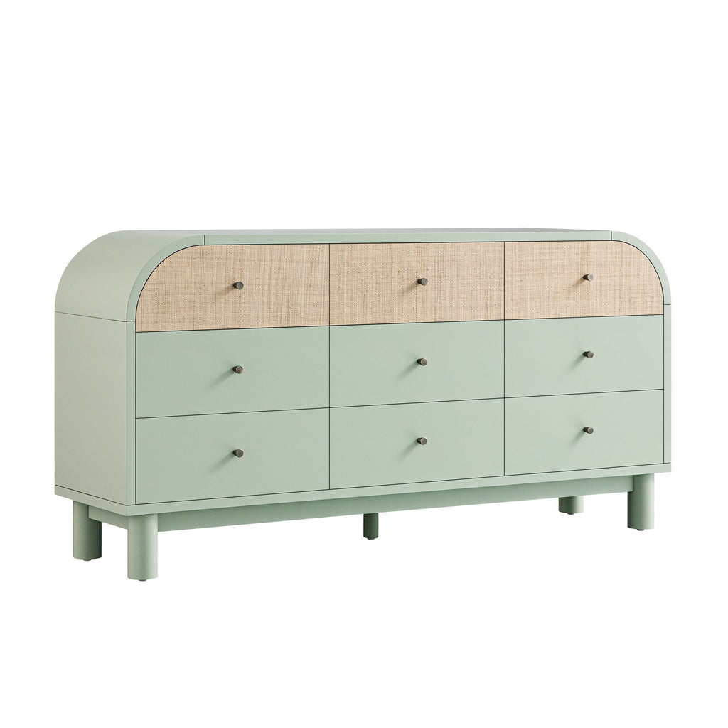 Maude 9 Drawer Chest, Muted Pistachio Ash with Raffia