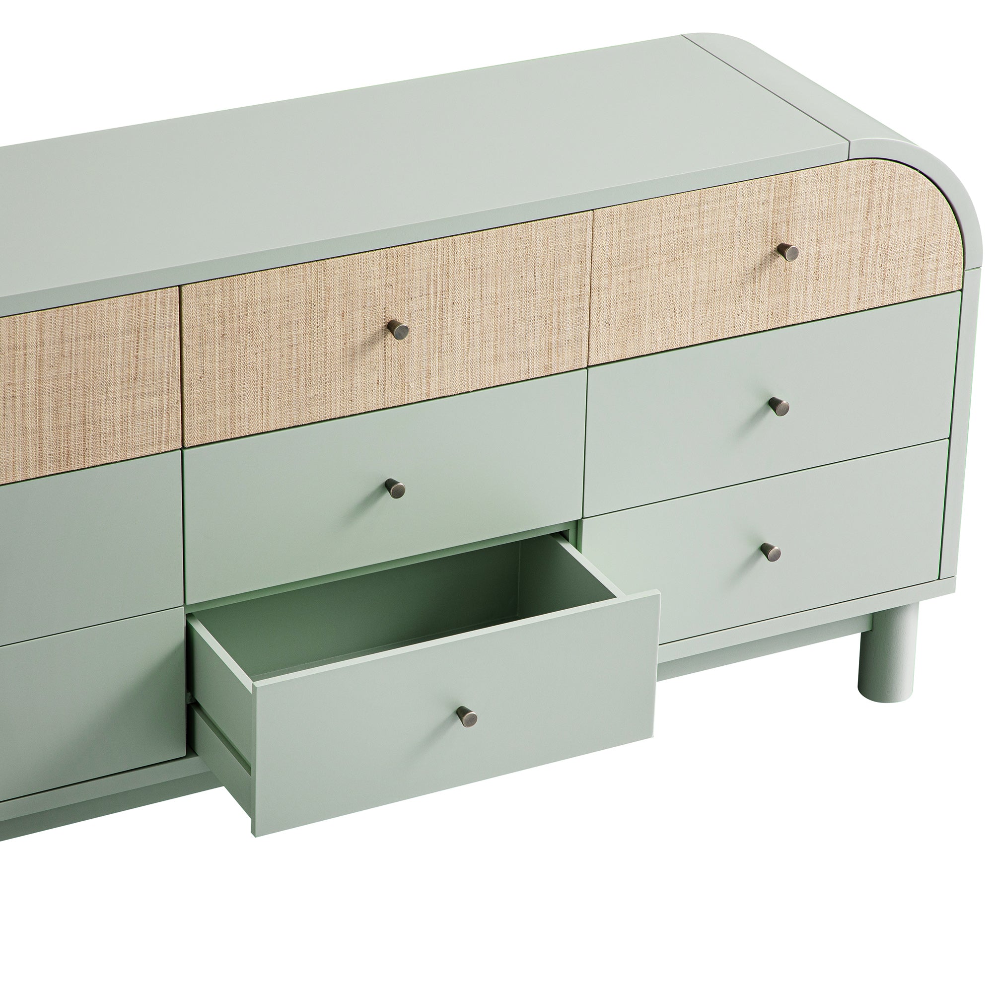 Maude 9 Drawer Chest, Muted Pistachio Ash with Raffia