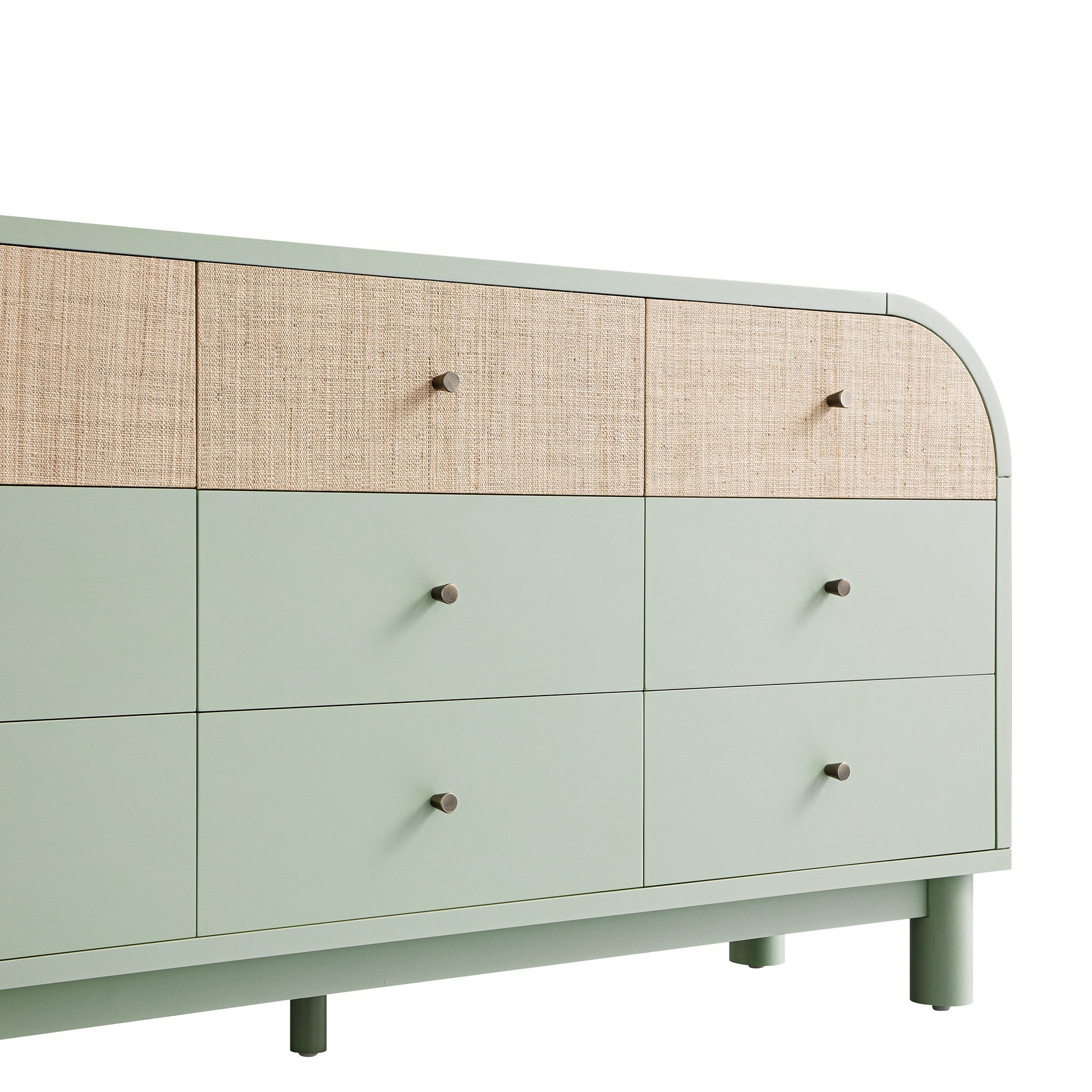 Maude 9 Drawer Chest, Muted Pistachio Ash with Raffia