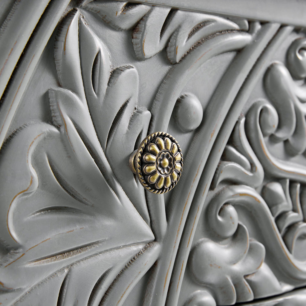 Chantilly Mid Grey Carved Wide 6 Drawer Chest