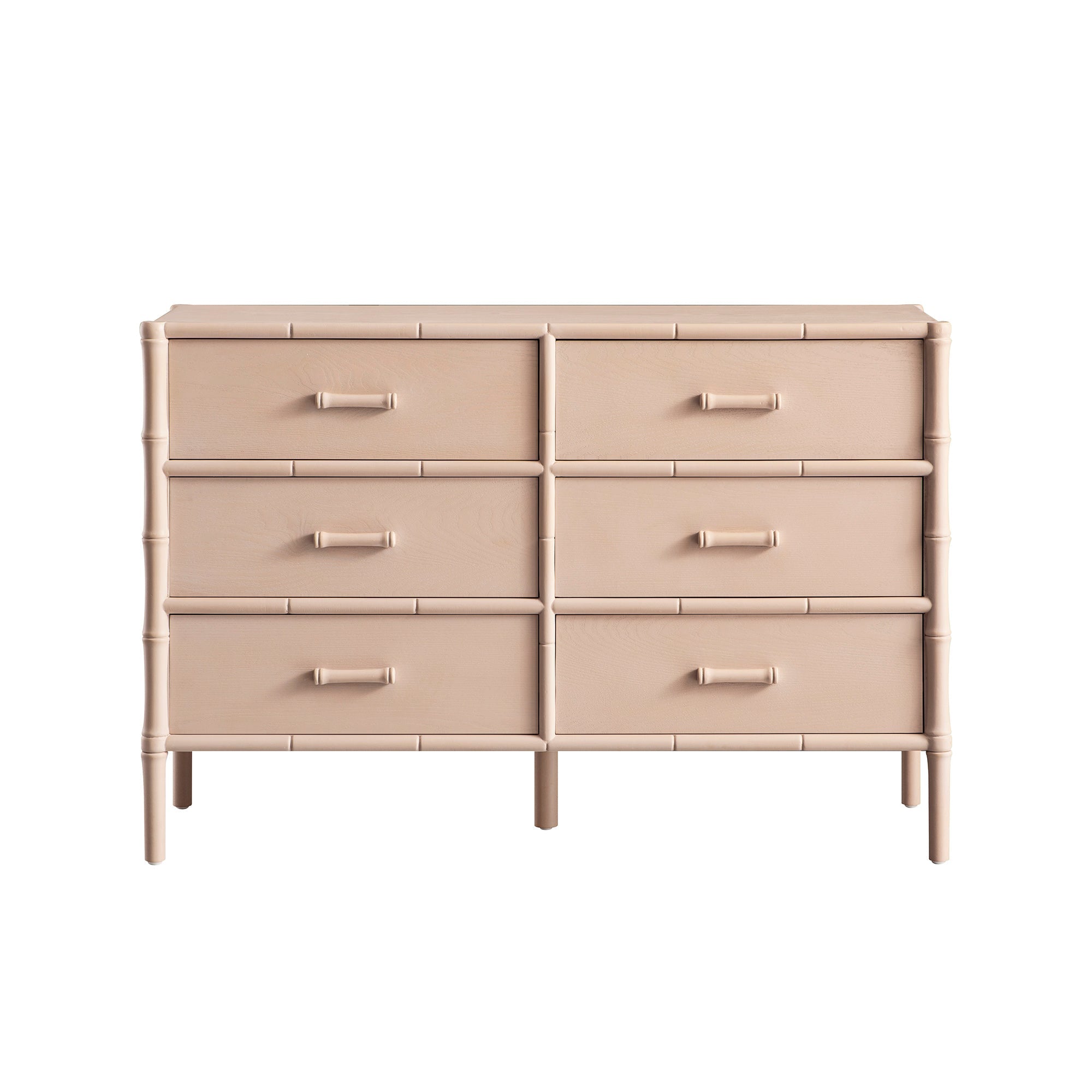 Elstowe Faux Bamboo 6-Drawer Chest, Nude Pink