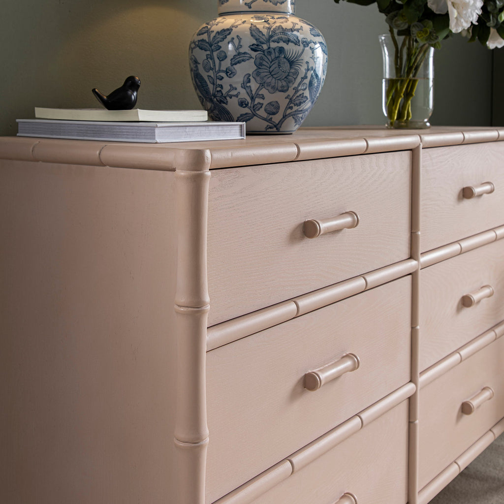 Elstowe Faux Bamboo 6-Drawer Chest, Nude Pink