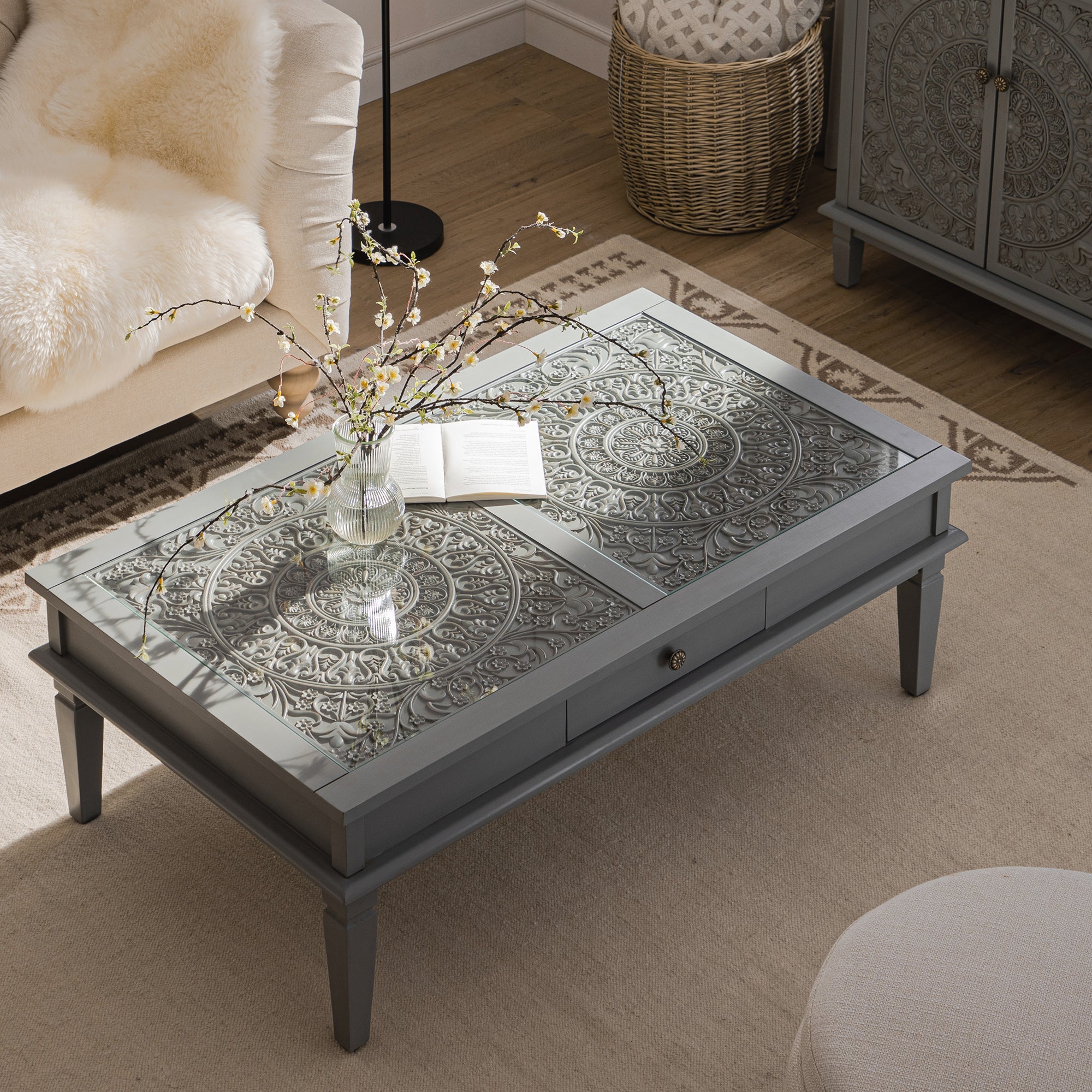 Chantilly Mid Grey Coffee Table with Drawers