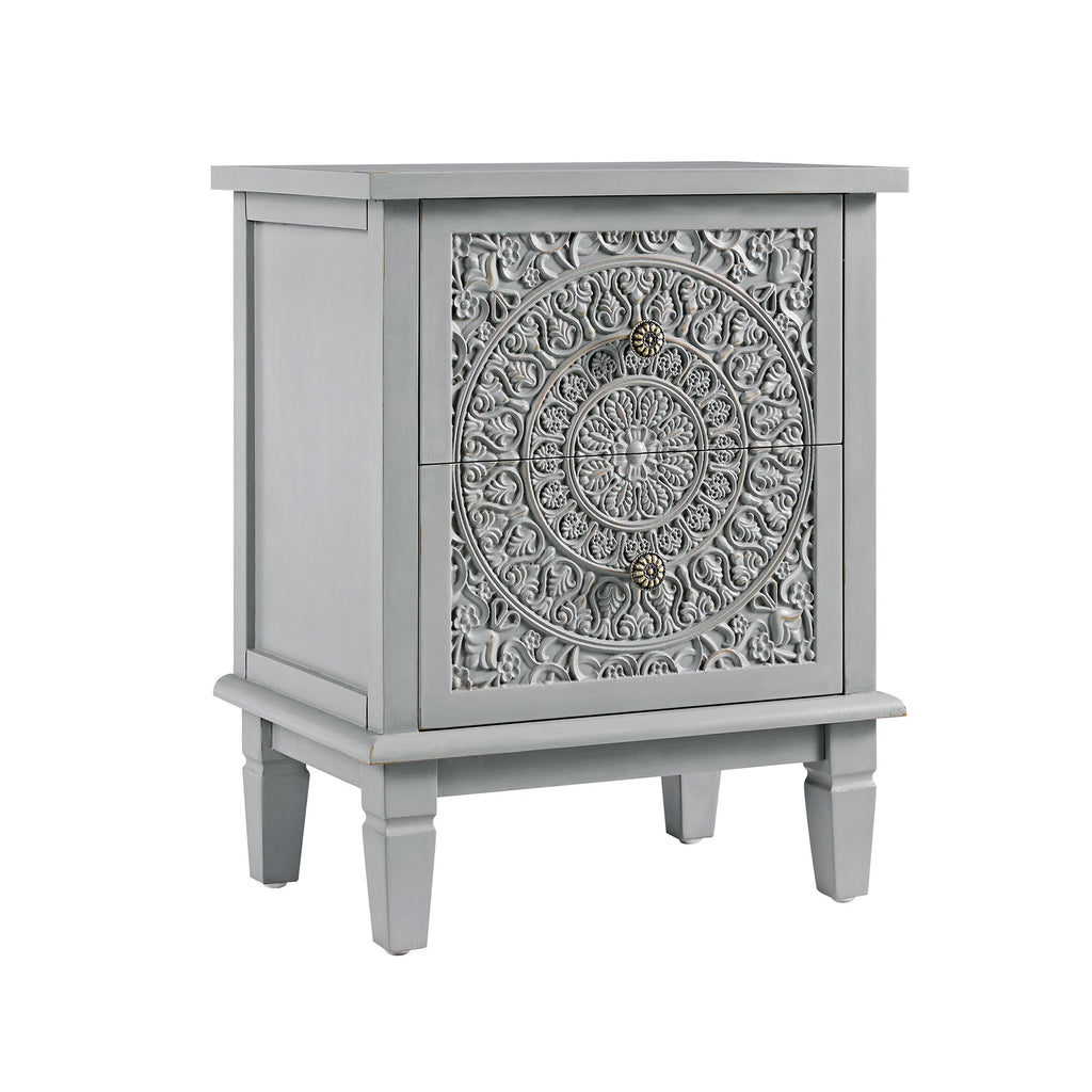 Chantilly Mid Grey Carved 2 Drawer Bedside Table