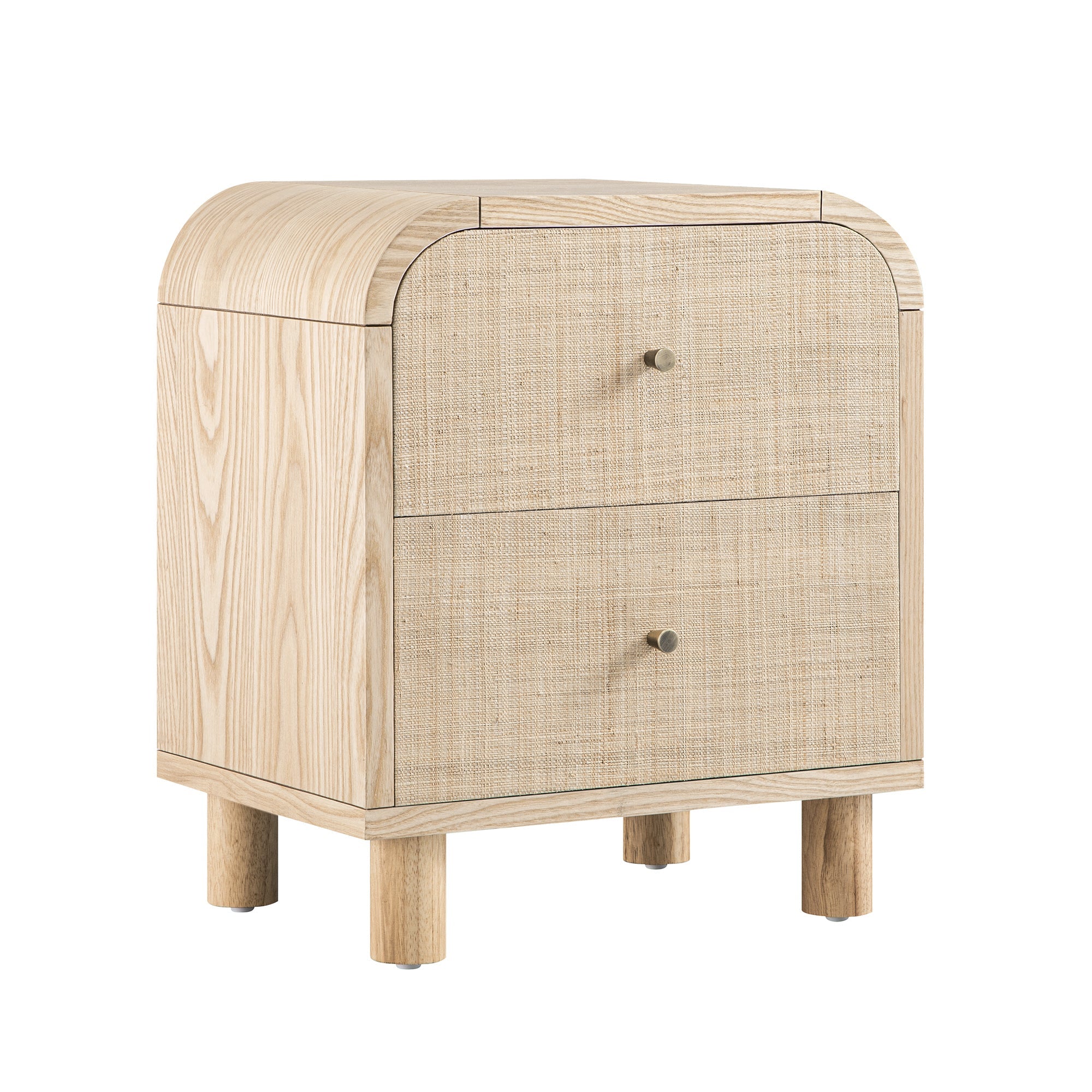 Maude 2 Drawer Bedside Table, Natural Ash with Raffia