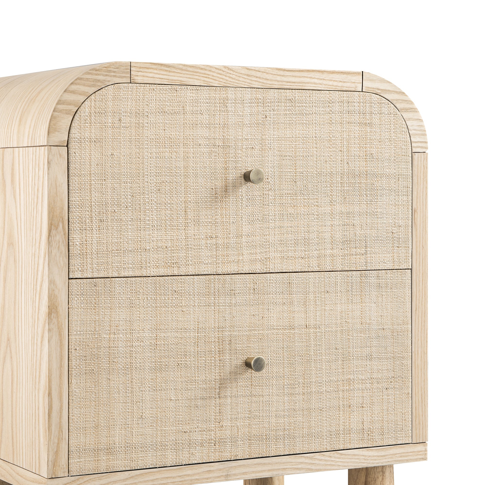 Maude 2 Drawer Bedside Table, Natural Ash with Raffia