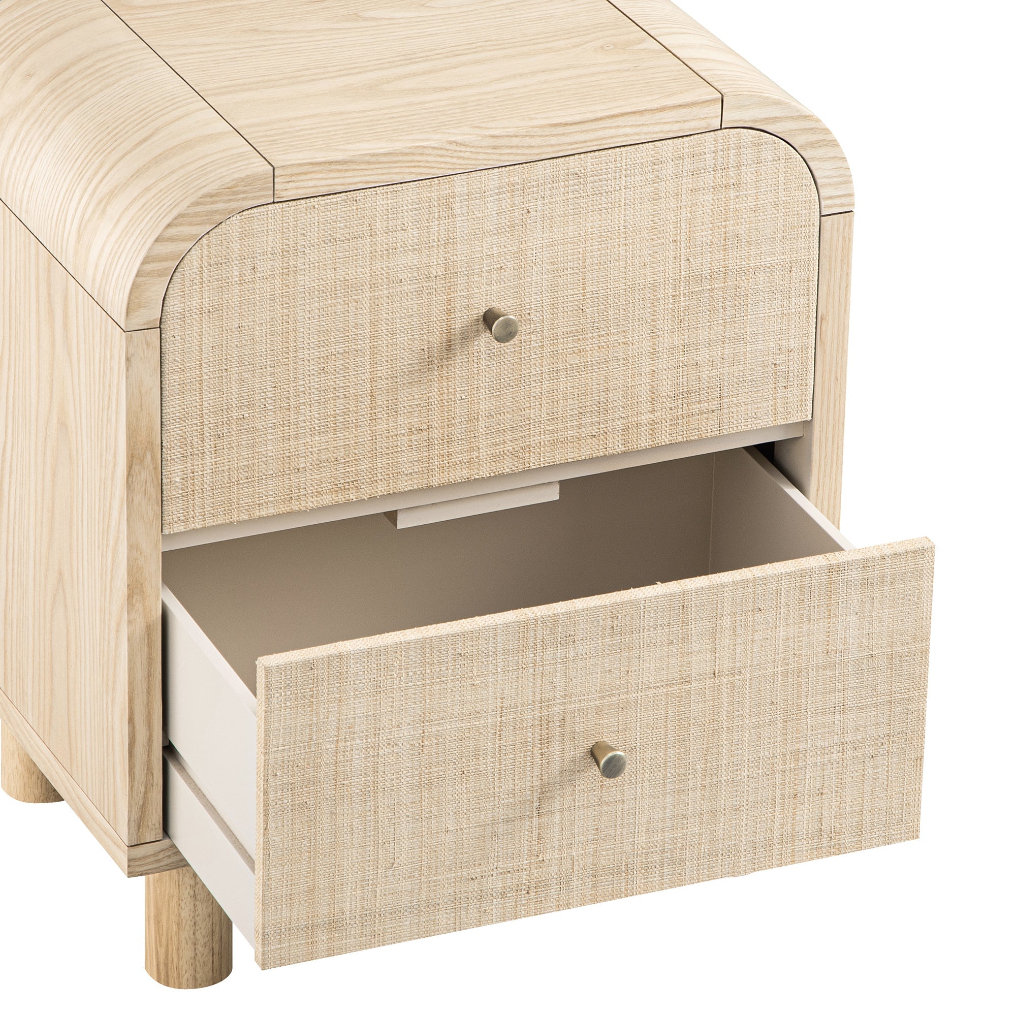 Maude 2 Drawer Bedside Table, Natural Ash with Raffia