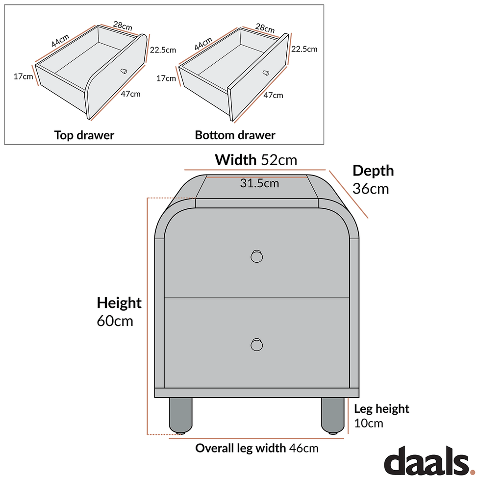 Maude 2 Drawer Bedside Table, Natural Ash
