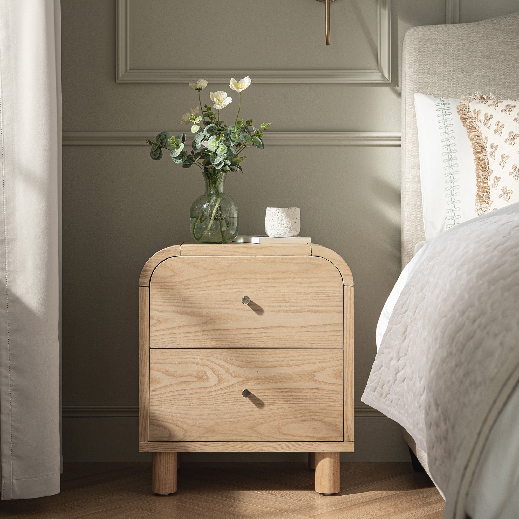 Maude 2 Drawer Bedside Table, Natural Ash