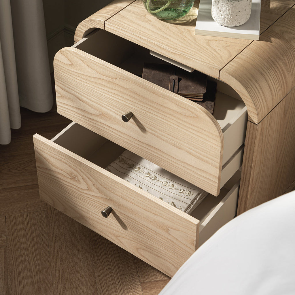 Maude 2 Drawer Bedside Table, Natural Ash