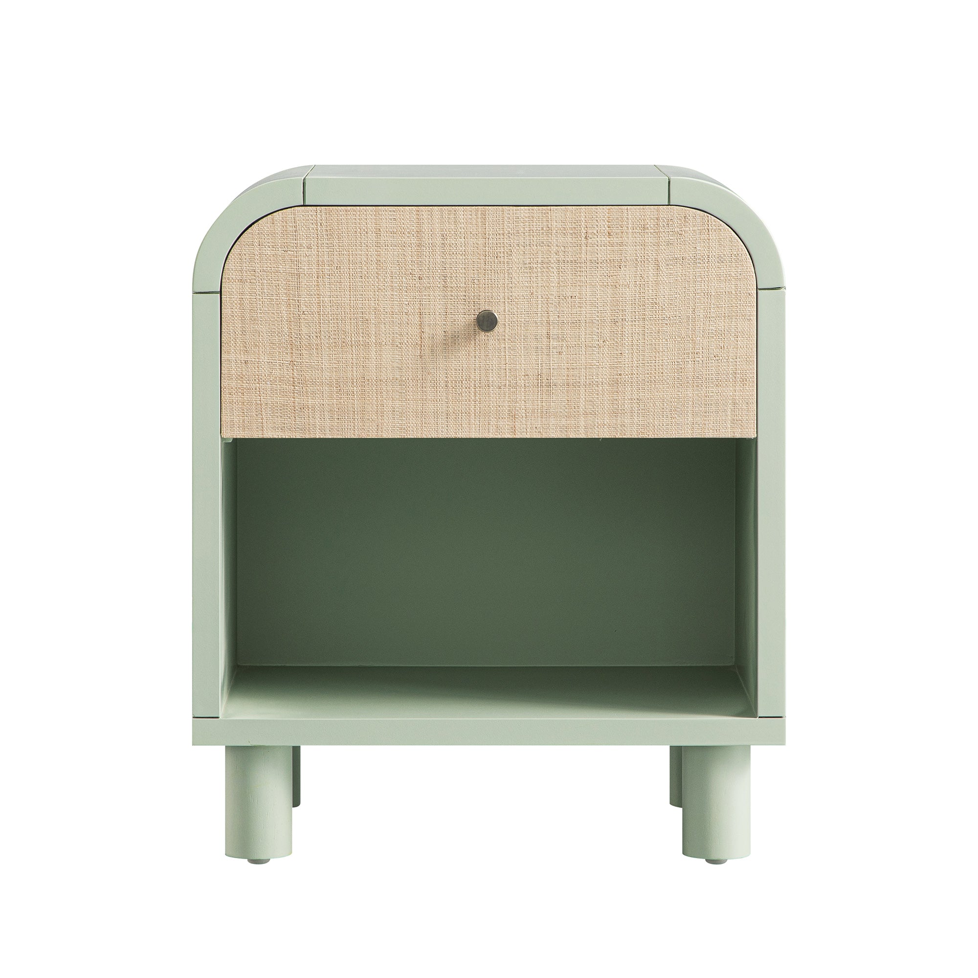 Maude 1 Drawer Bedside Table, Muted Pistachio Ash with Raffia