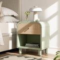 Maude 1 Drawer Bedside Table, Muted Pistachio Ash with Raffia