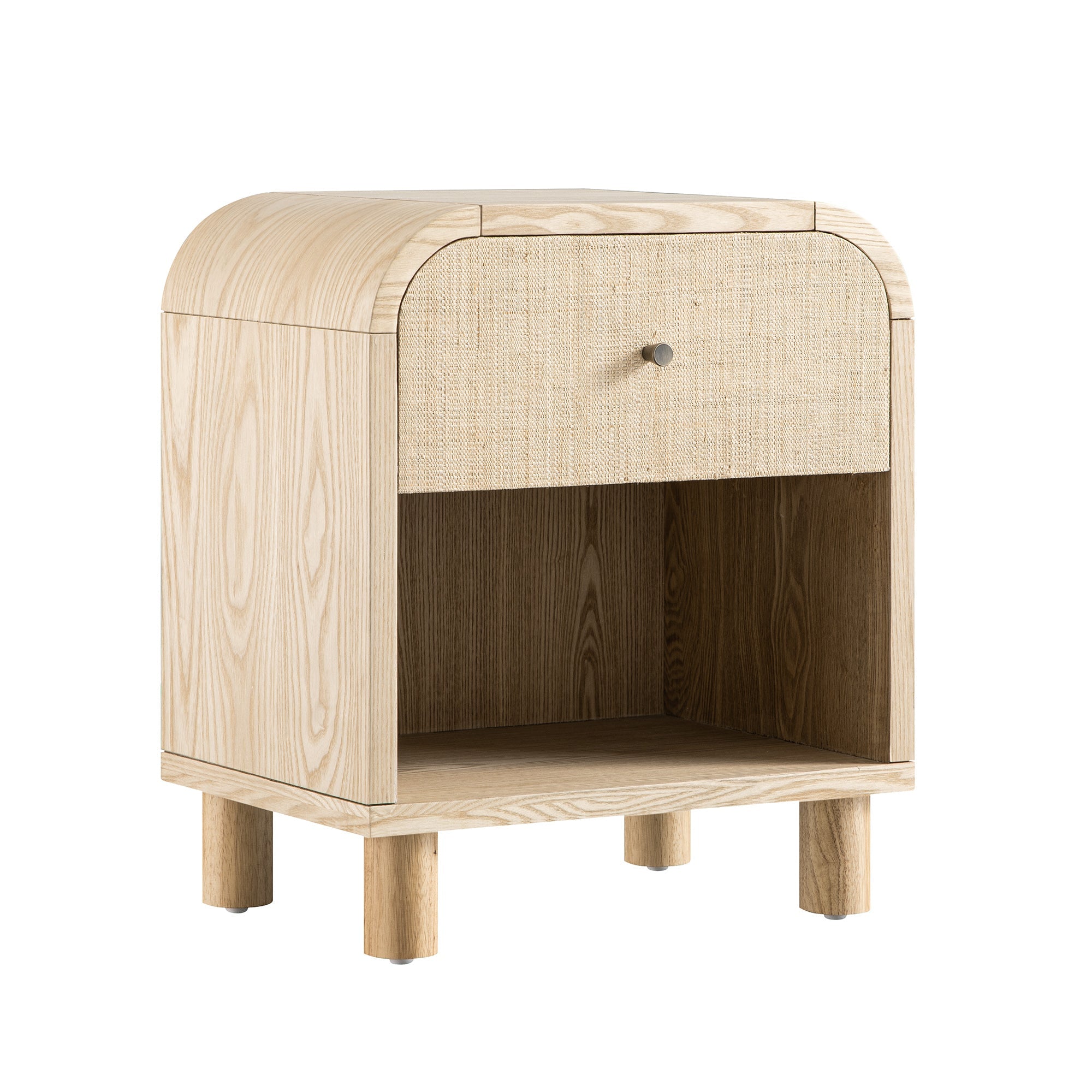 Maude 1 Drawer Bedside Table, Natural Ash with Raffia