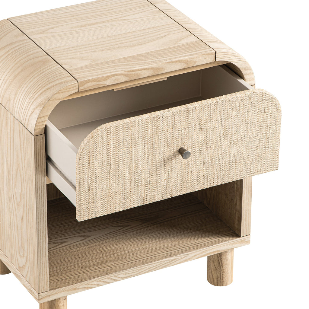 Maude 1 Drawer Bedside Table, Natural Ash with Raffia